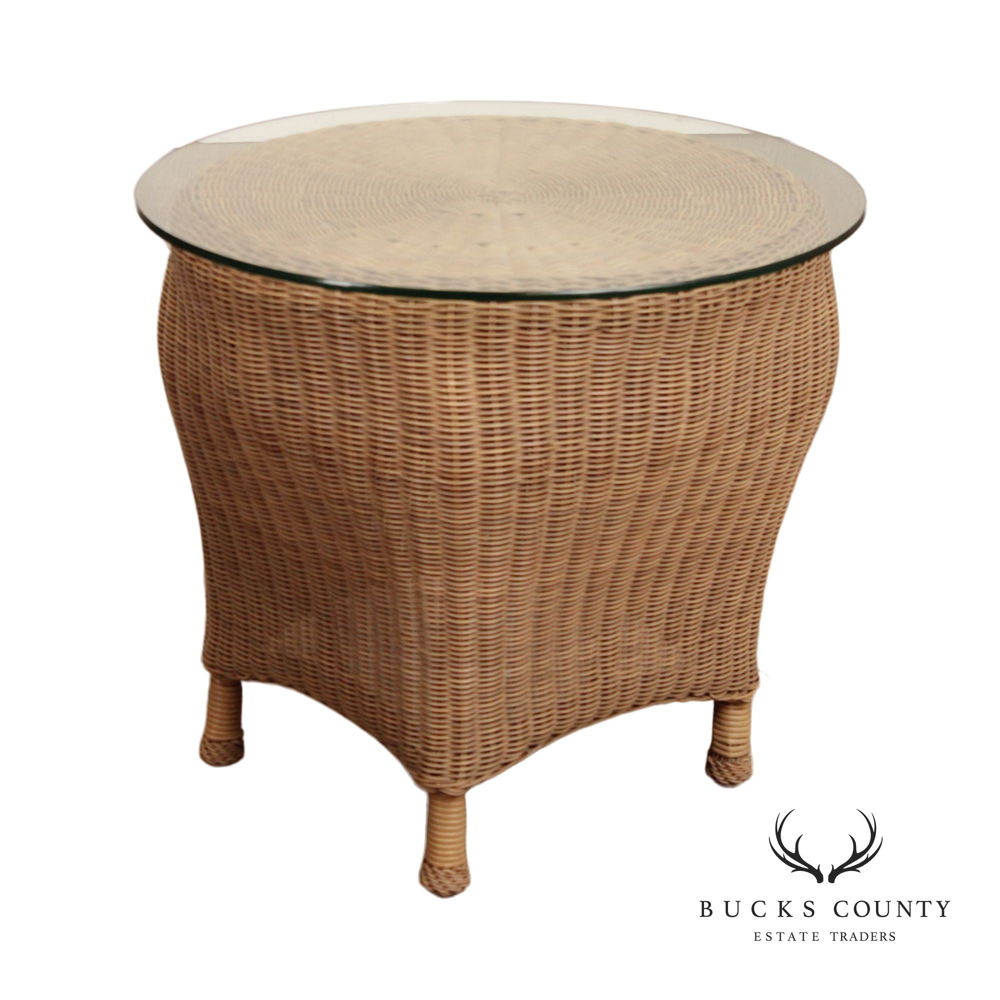 Woven Wicker Outdoor Patio Glass Top Side Table