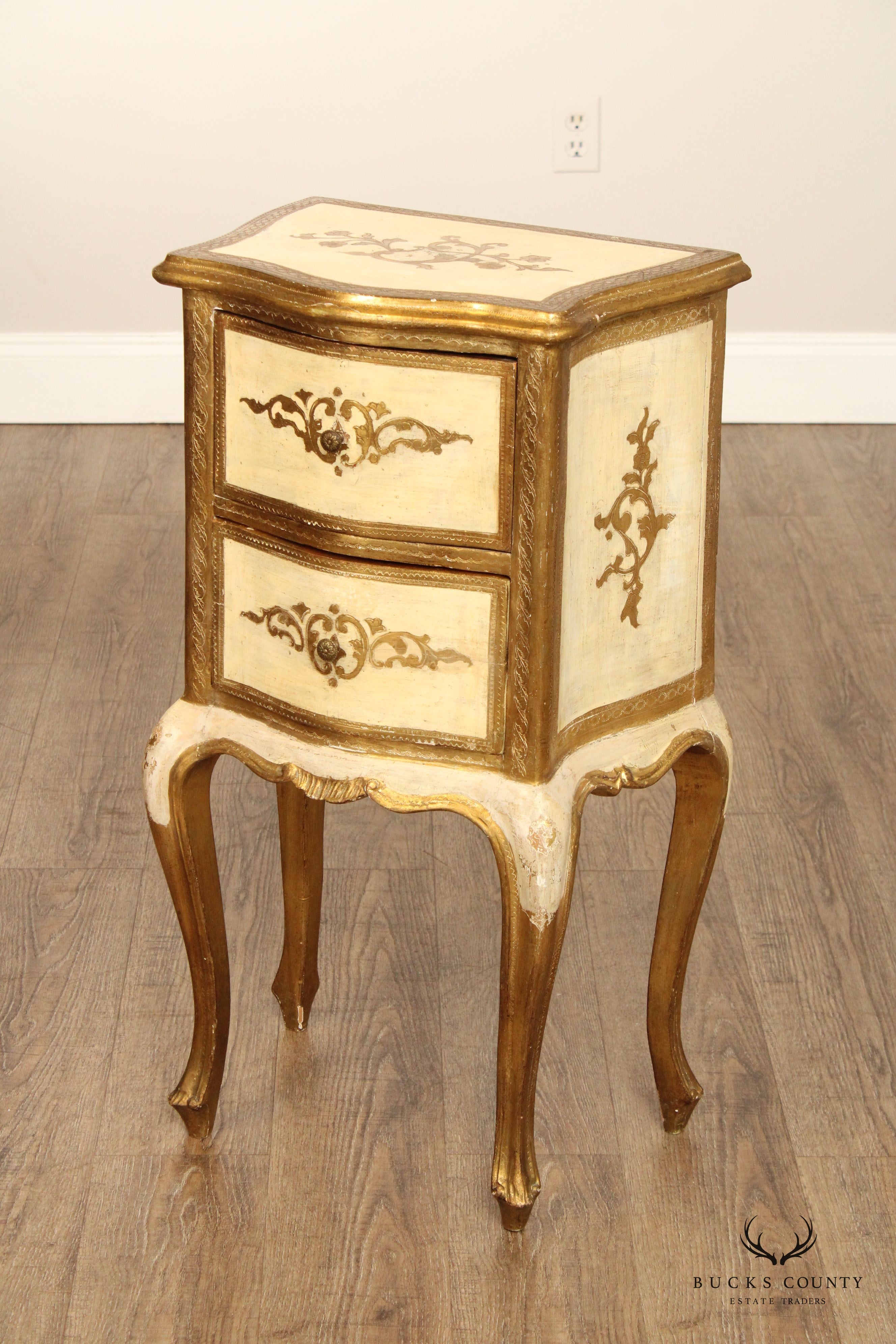 Italian Florentine Style Two-Drawer Side Table or Nightstand