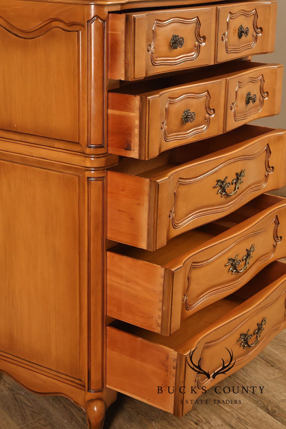 French Provincial Style Marble Top Tall Chest Of Drawers