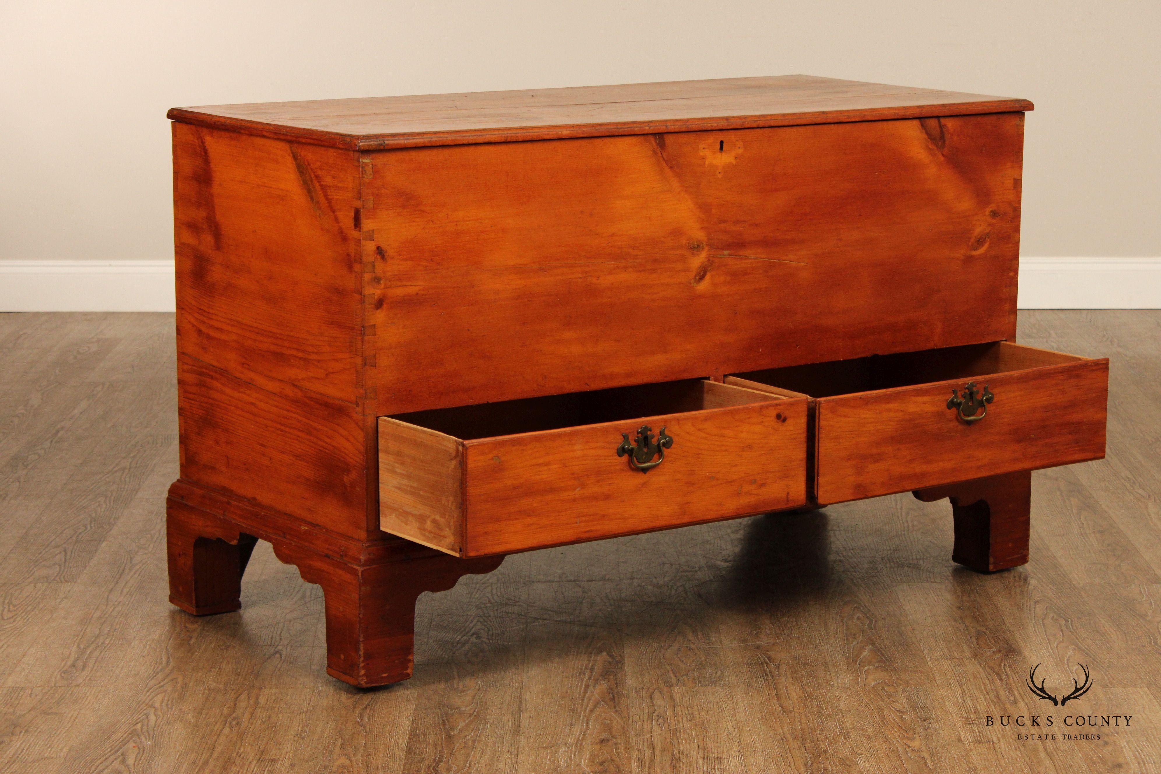 Antique Chippendale Large Two-Drawer Pine Blanket Chest