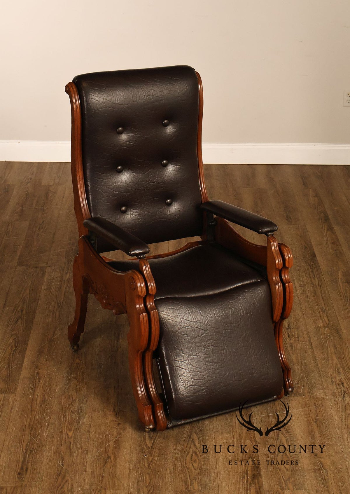 Antique Victorian Carved Walnut Reclining Armchair