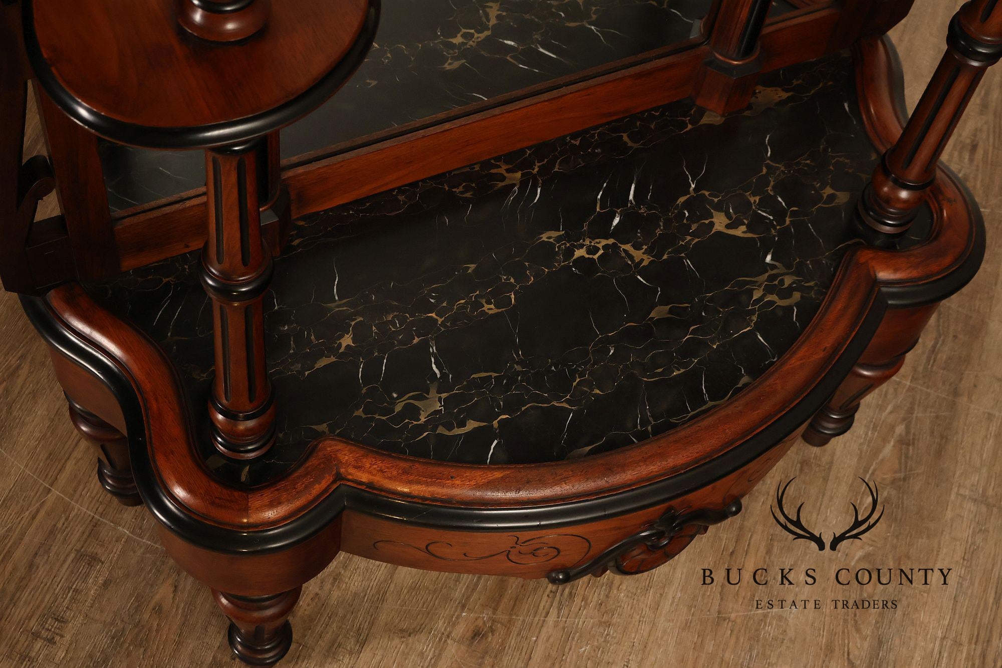 Antique American Renaissance Revival Walnut Mirrored Etagere Hall Tree