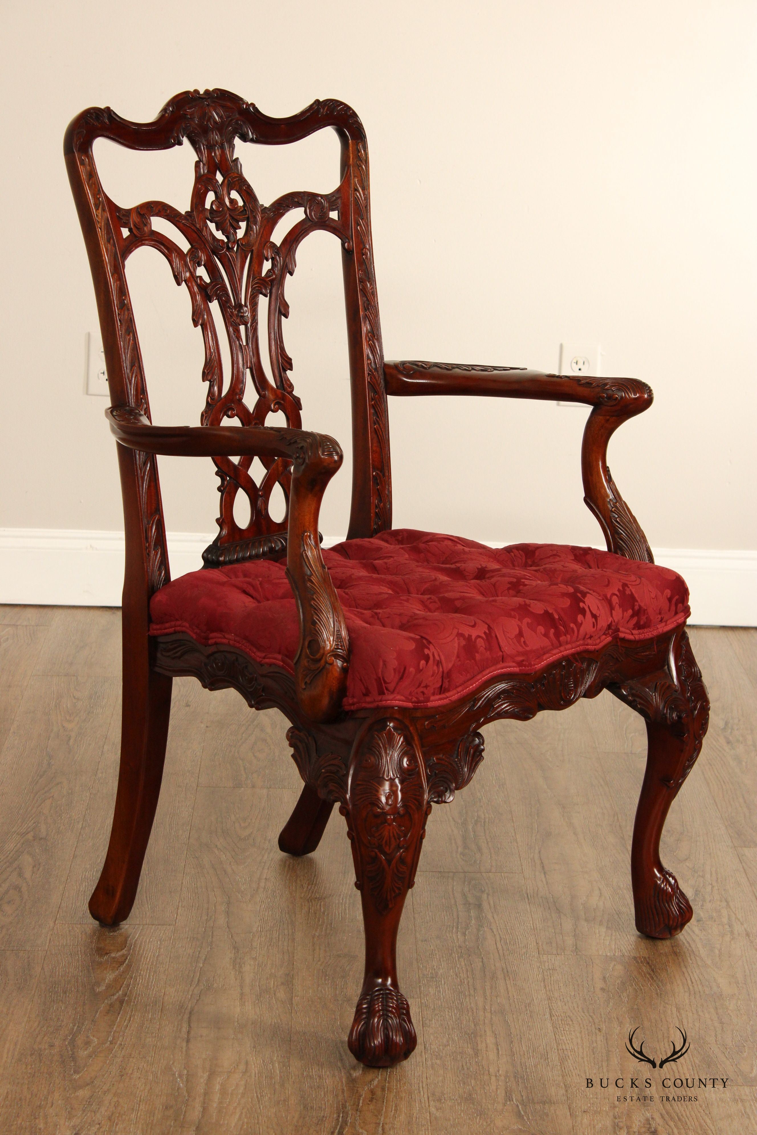 Maitland Smith Georgian Style Carved Mahogany Armchair