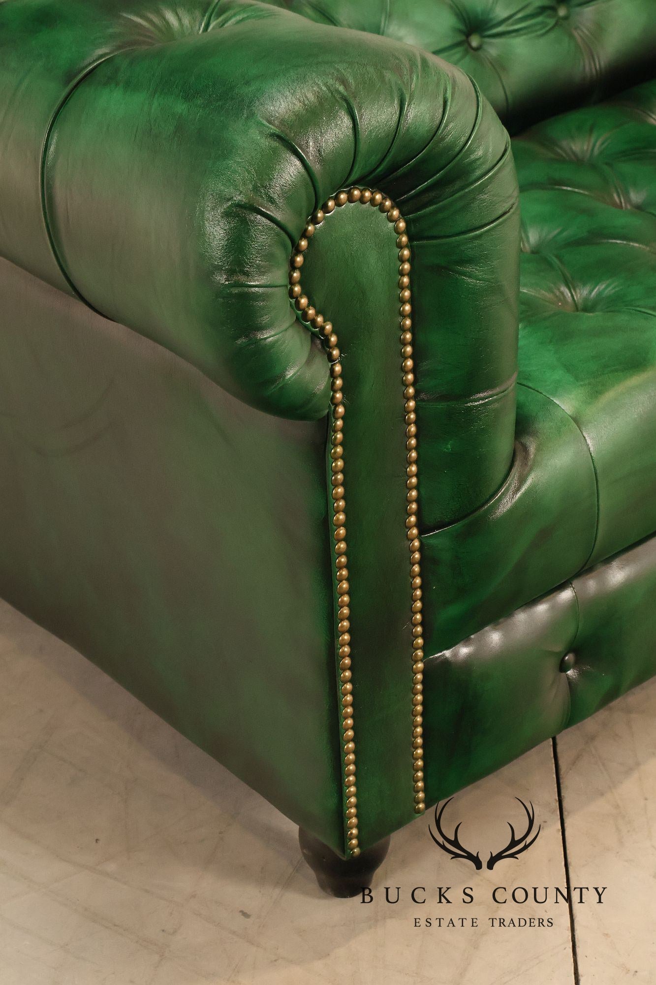 Chesterfield Style Green Leather Sofa