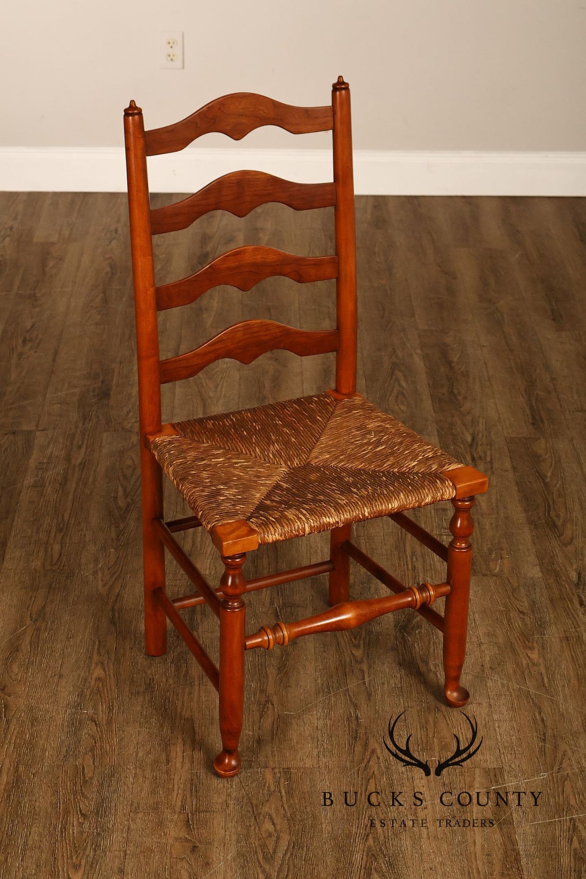 Stickley Set Of Four Cherry Ladder Back Dining Chairs With Rush Seats