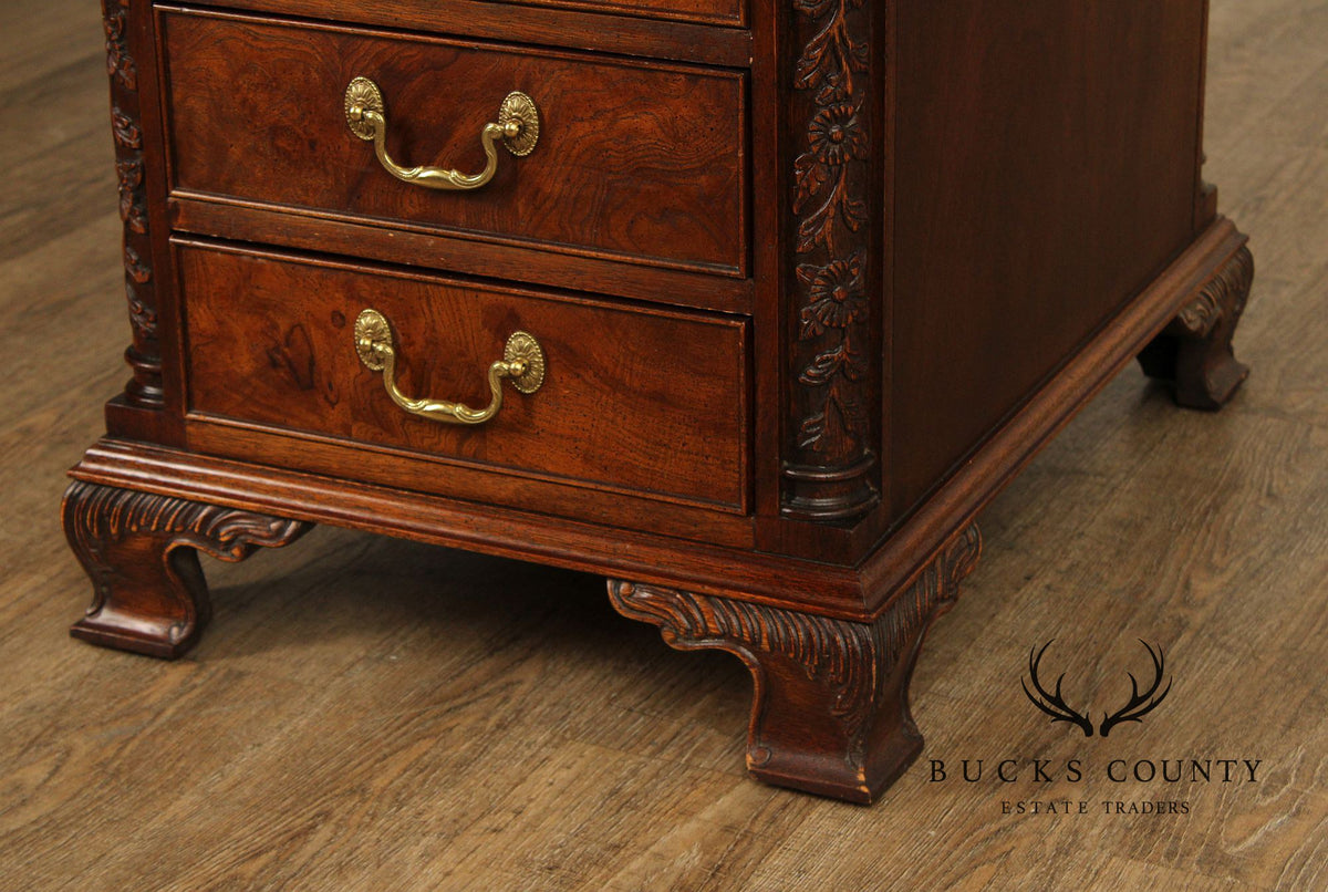 Hekman Georgian Style Leather Top Burlwood Side Table