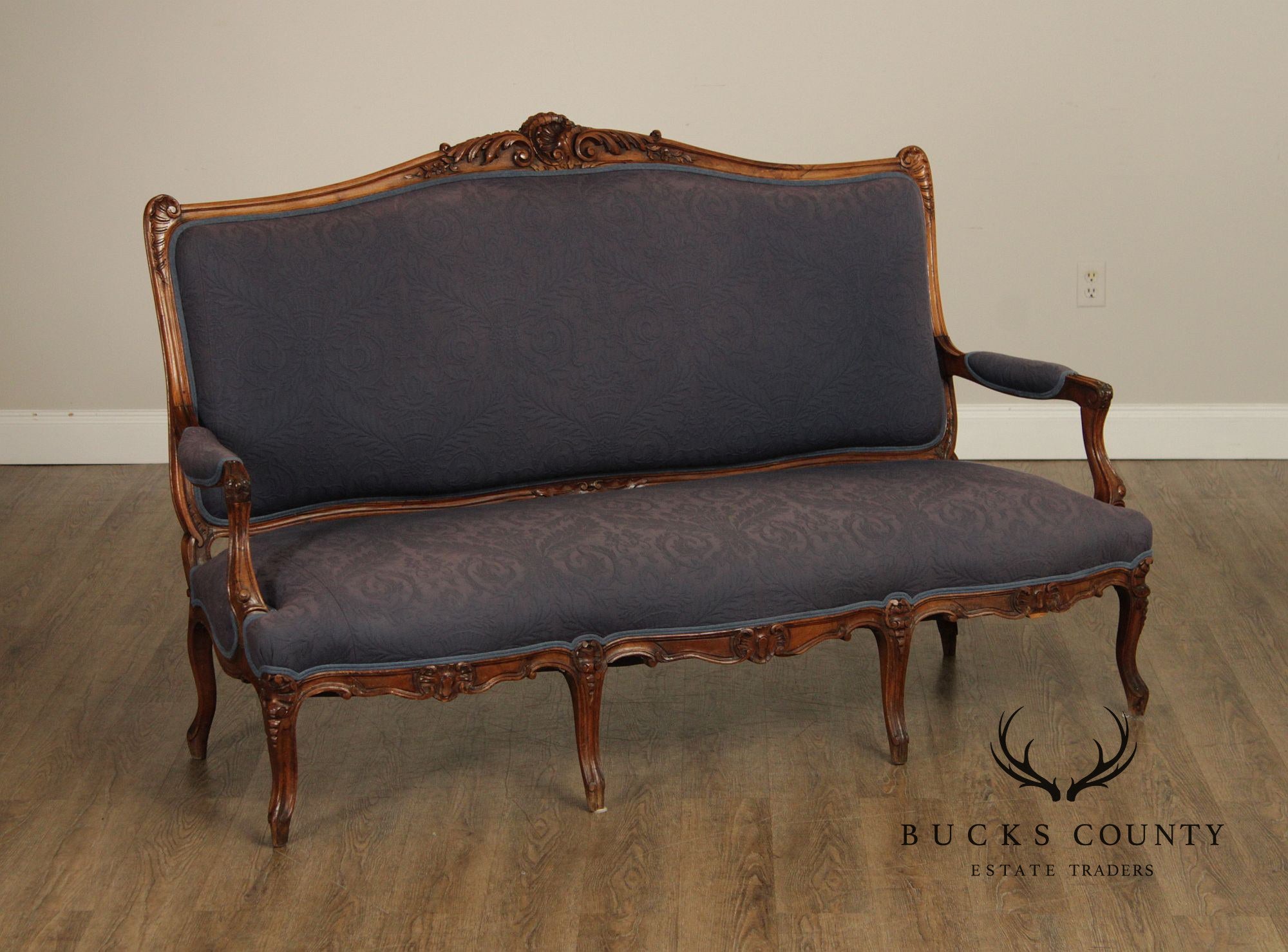 French Louis XV Style Carved Walnut Upholstered Settee