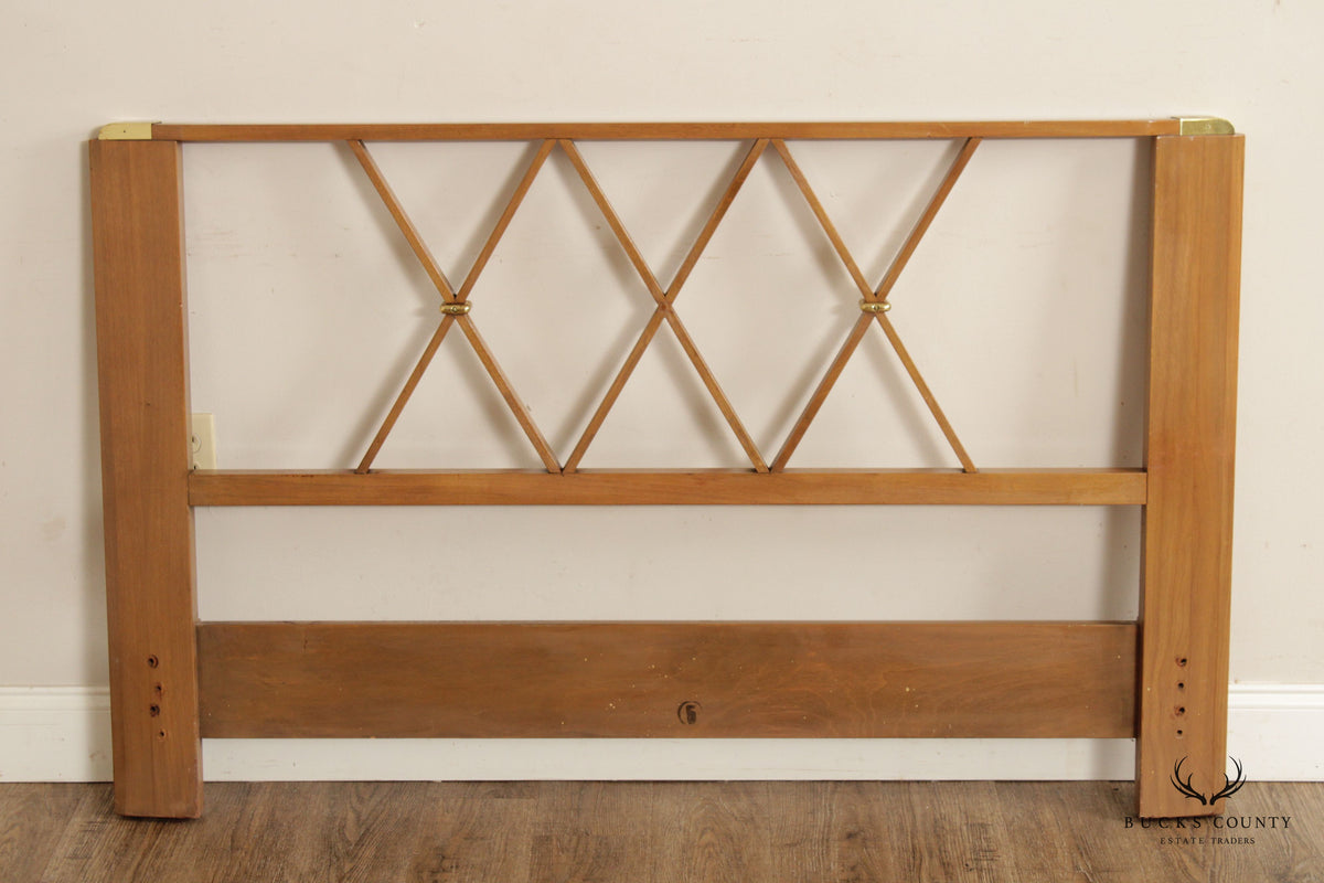 Paul Frankl Mid Century Modern Full Size Teak and Brass X-Back Headboard