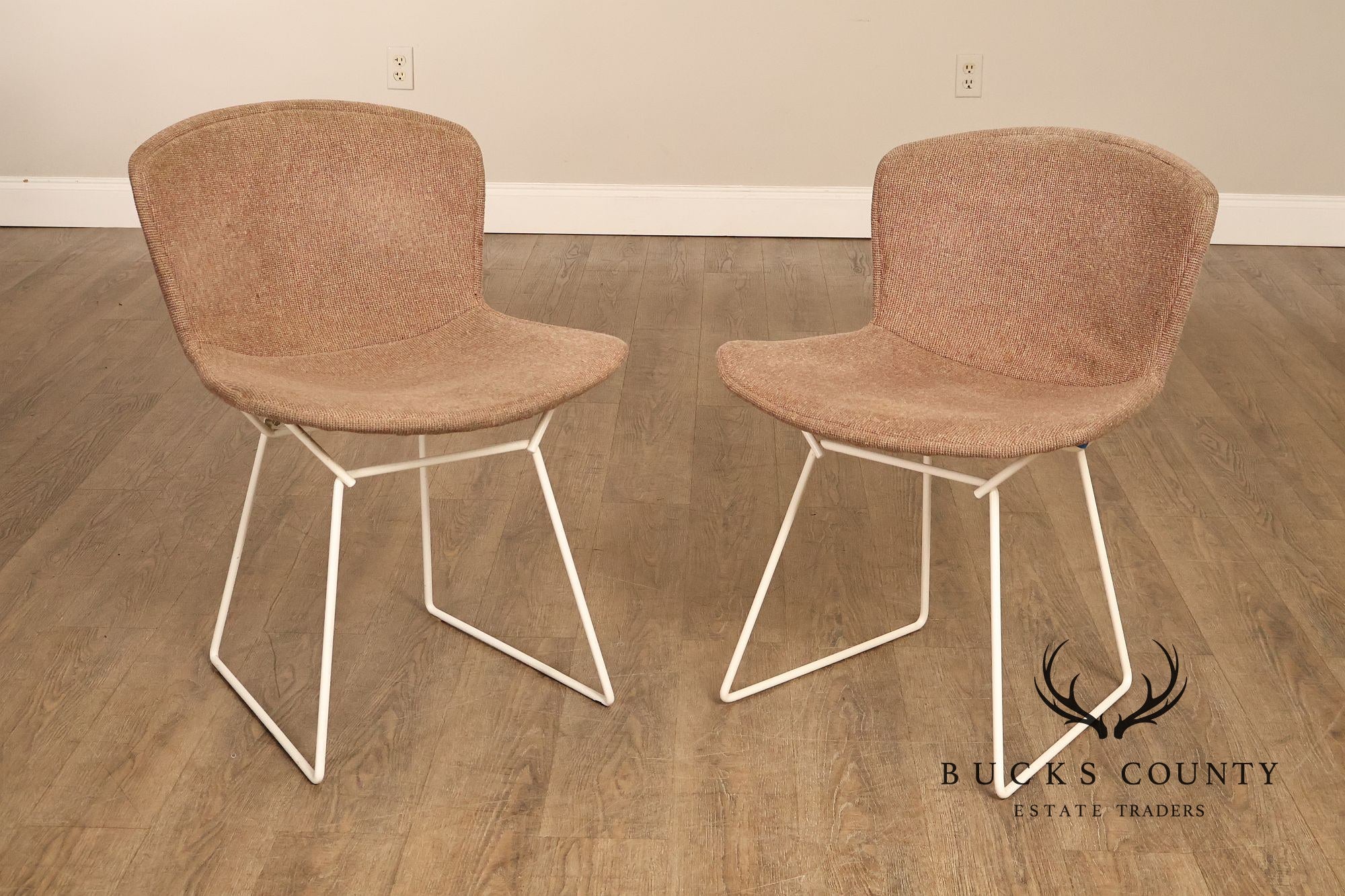 Harry Bertoia For Knoll Pair Of Wire Dining Side Chairs With Full Cushions
