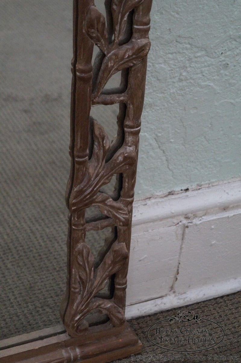 Vintage Faux Bamboo & Leaf Carved Wall Mirror