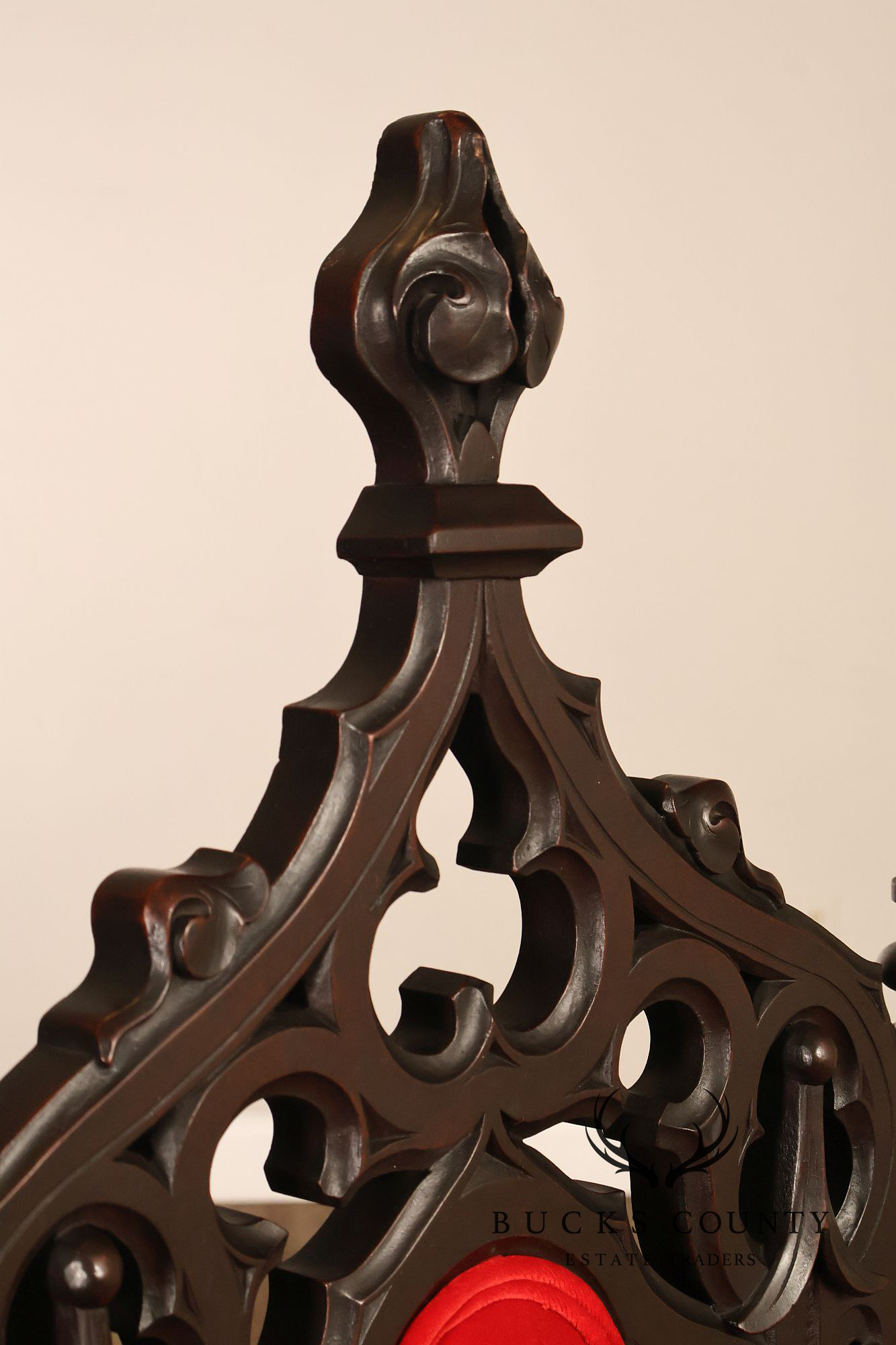 Gothic Revival Walnut Carved Wood Throne Pair Of Armchairs