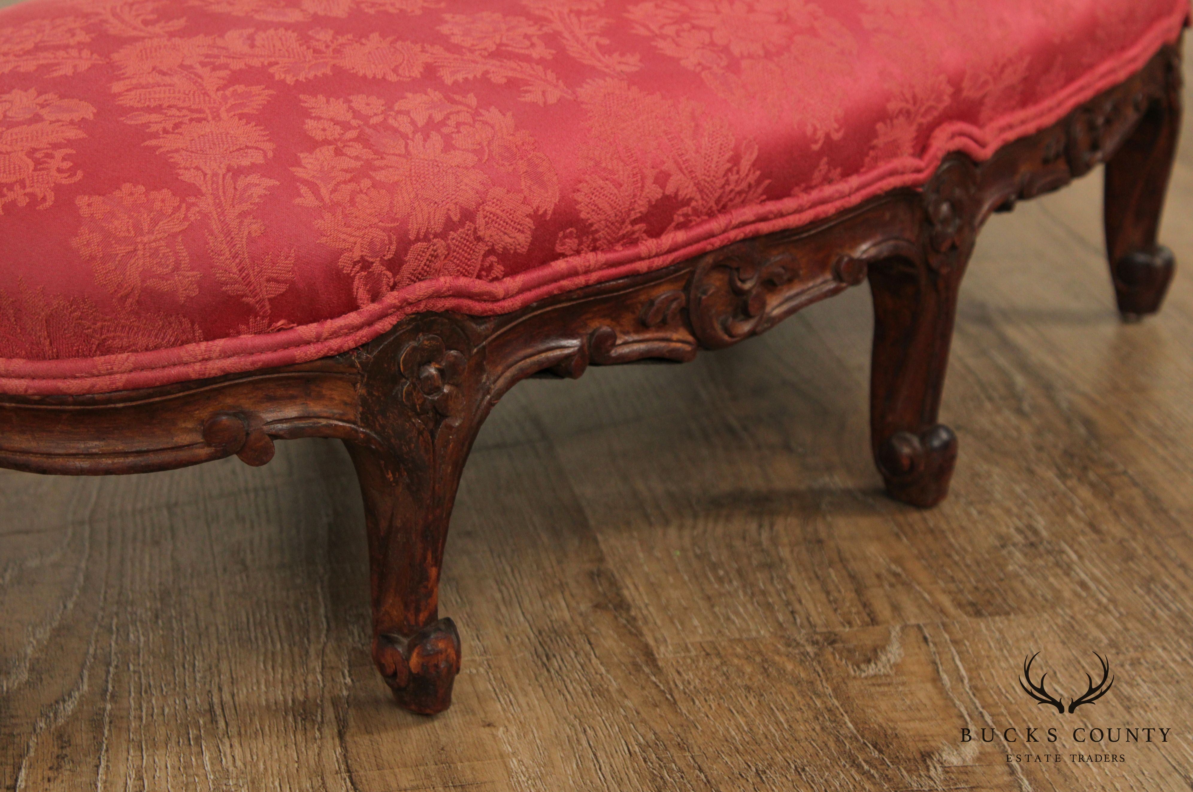 Antique French Louis XV Style Carved Walnut Footstool