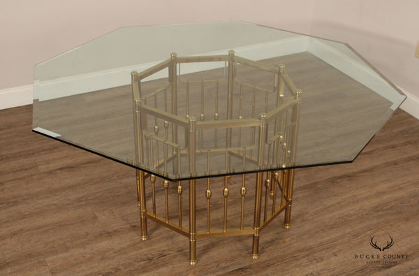 Hollywood Regency Style Octagonal Brass and Glass Top Dining Table