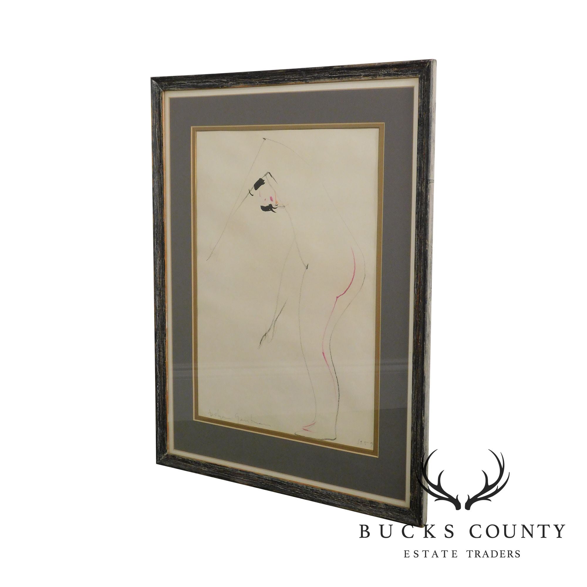 Dolya Goutman Mid Century Modern Framed Sketch of a Woman 1959