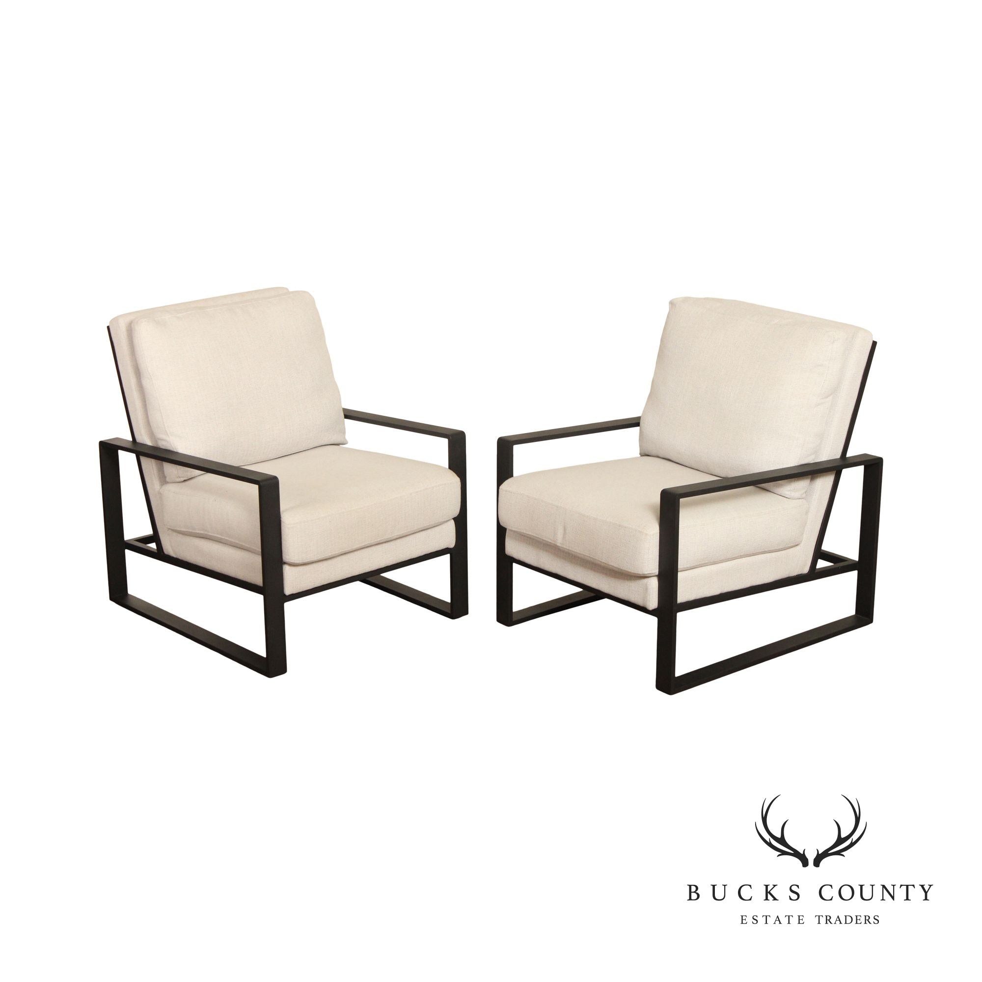 Modern Pair of Aluminum Frame Lounge Armchairs