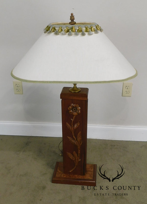 Vintage Hand Carved Rose Flower Mixed Wood Lamp