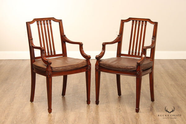Maitland Smith Federal Style Pair of Cane Seat Mahogany Armchairs