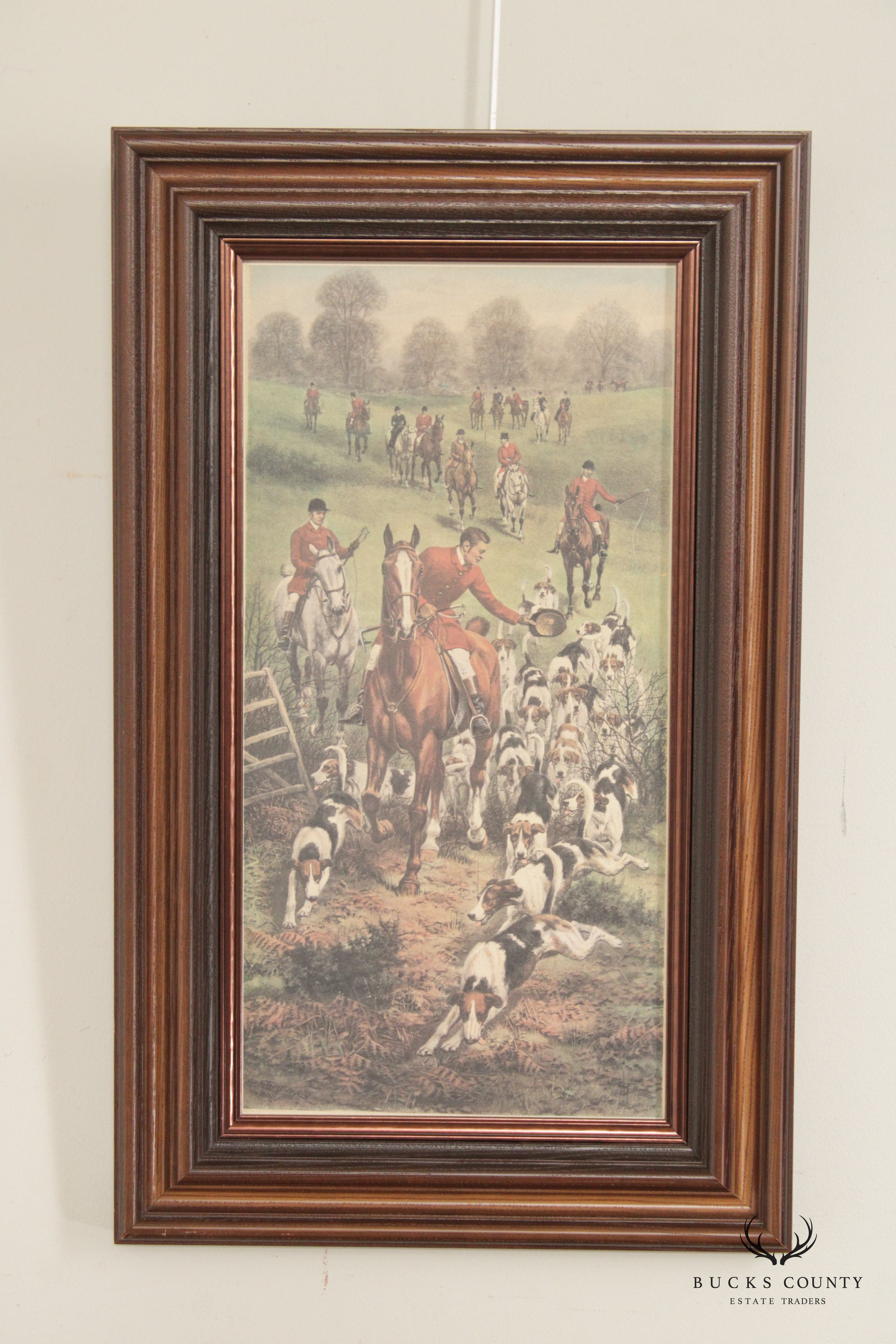 Vintage English Fox Hunt Lithograph Print, Custom Framed