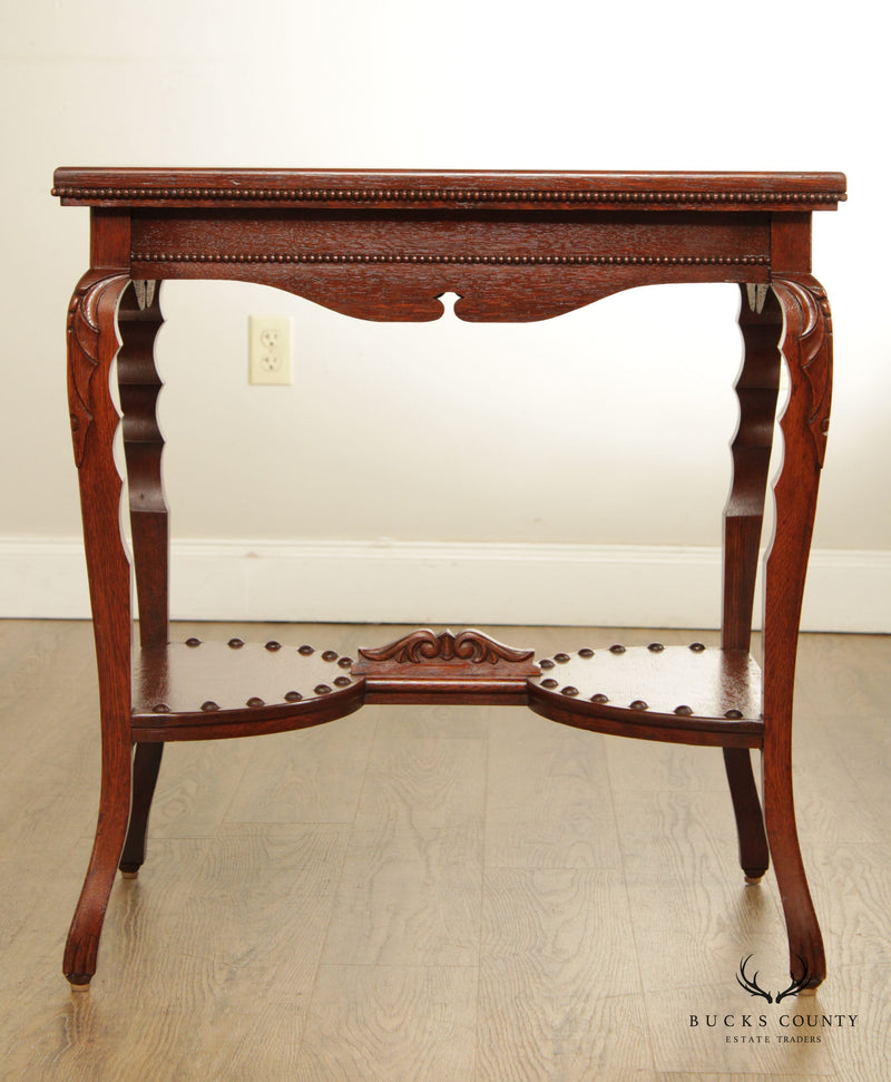 Victorian Carved Oak Music Box Table