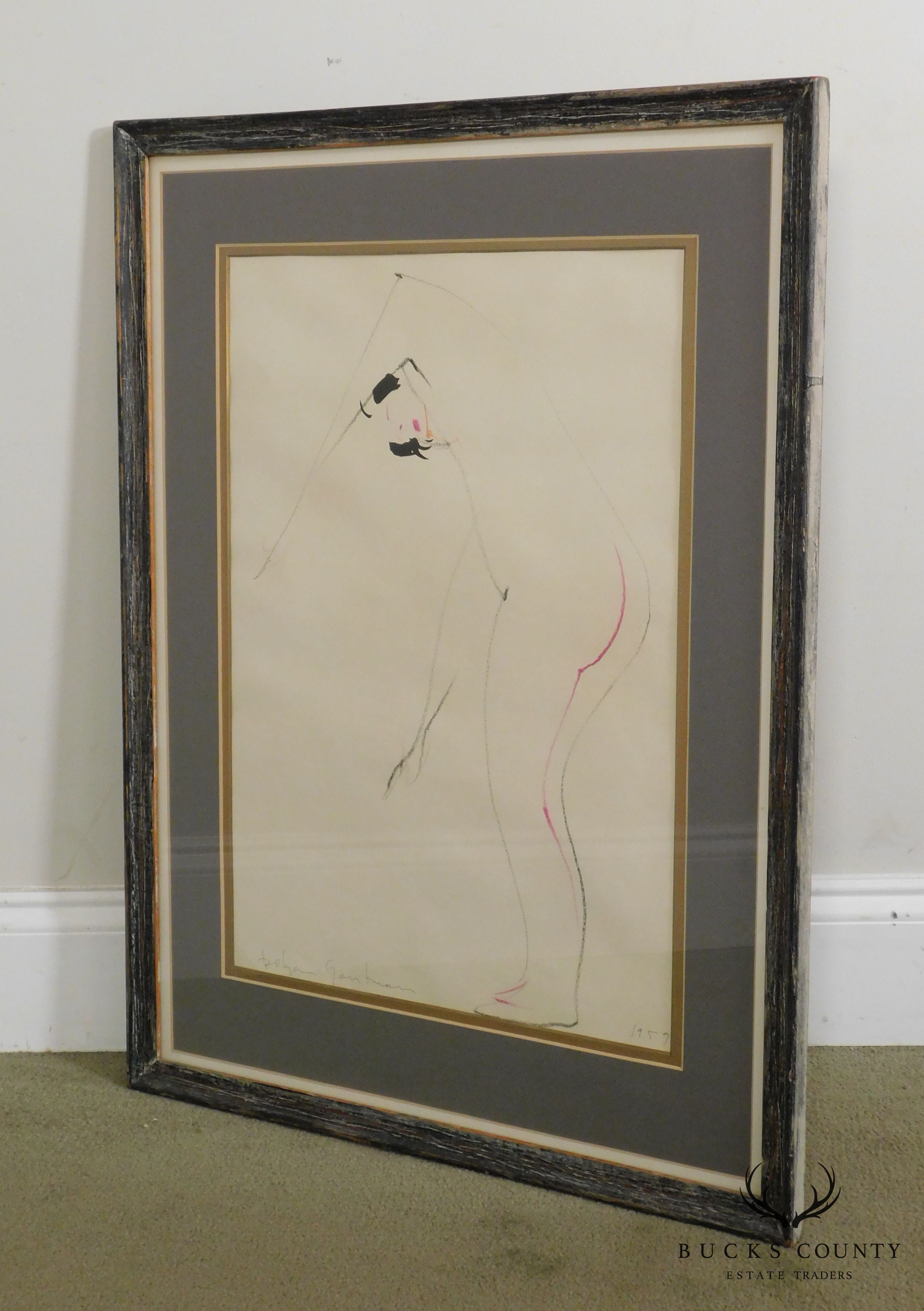 Dolya Goutman Mid Century Modern Framed Sketch of a Woman 1959