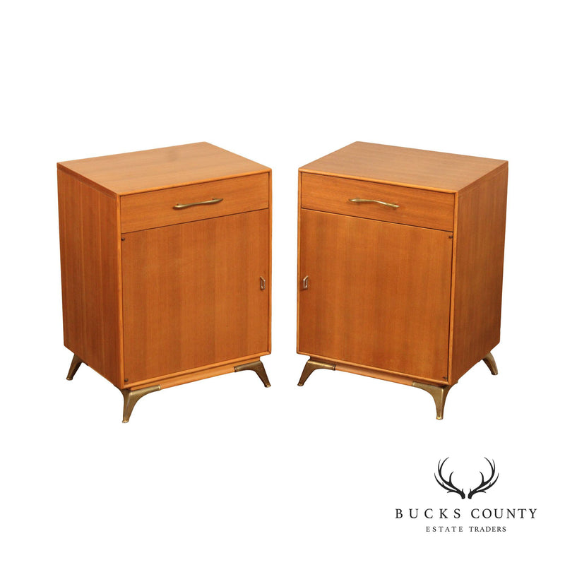 Rway Mid Century Modern Pair of Walnut Nightstand Cabinets