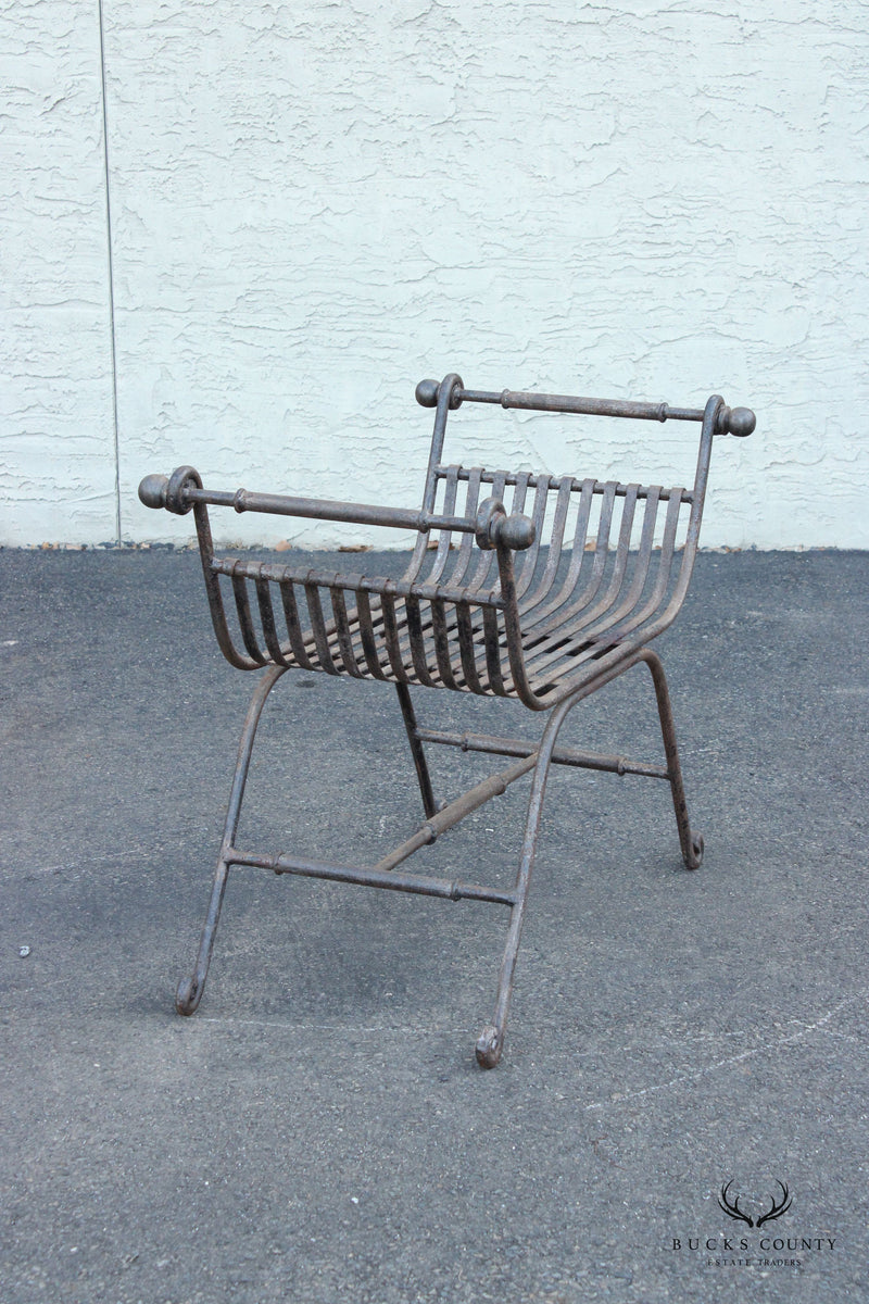 Vintage Wrought Iron Outdoor Patio Curule Bench