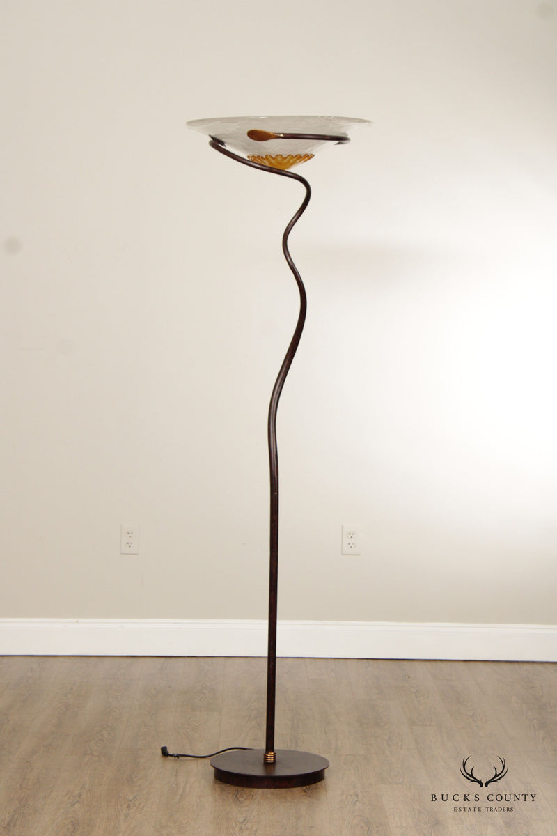 Italian Style Contemporary Steel and Glass Floor Lamp