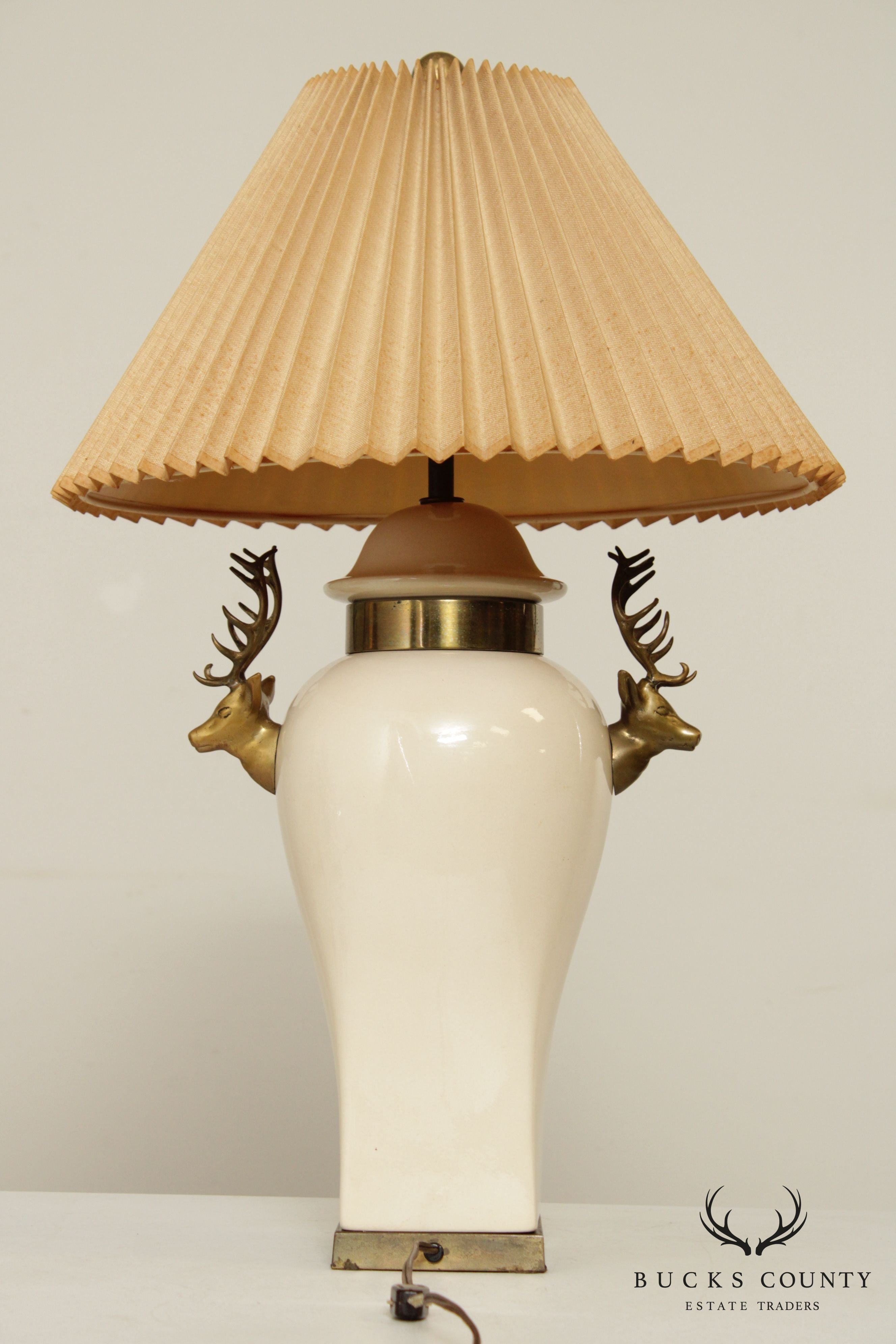 Urn Form Table Lamp with Brass Stag Head Handles