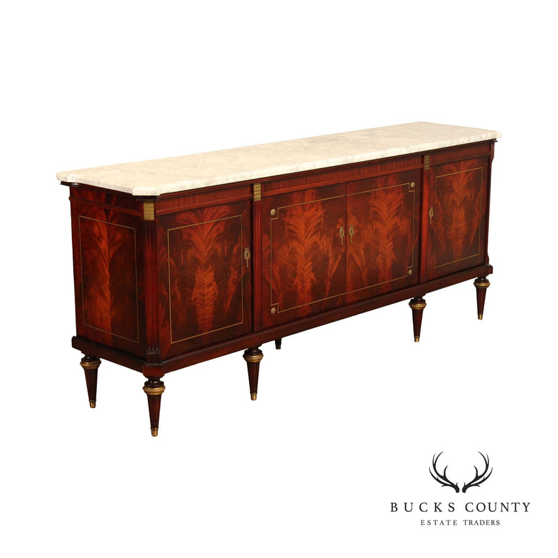 French Louis XVI Style Flame Mahogany Marble Top Sideboard