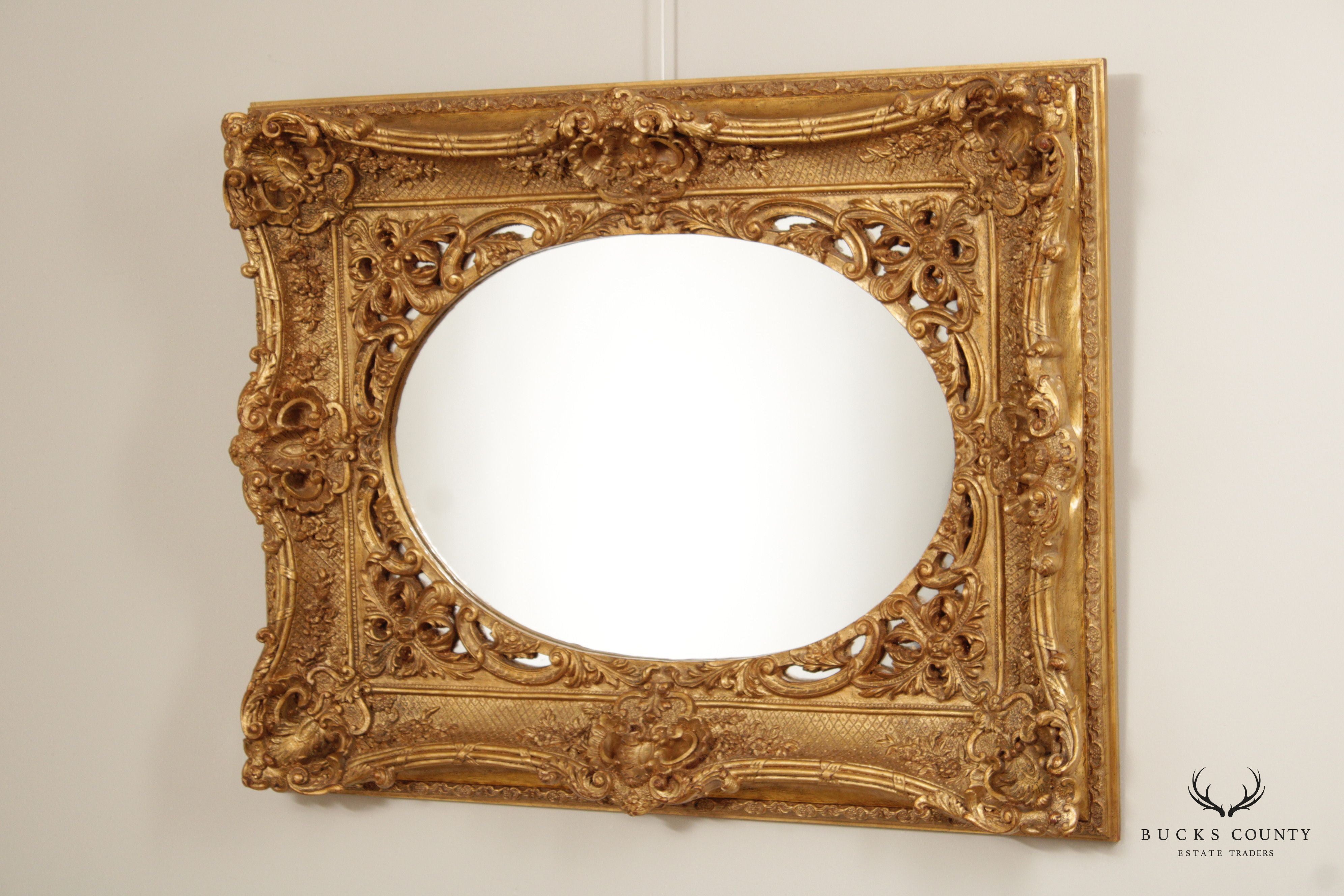 French Rococo Ornate Gilt Frame Oval Wall Mirror