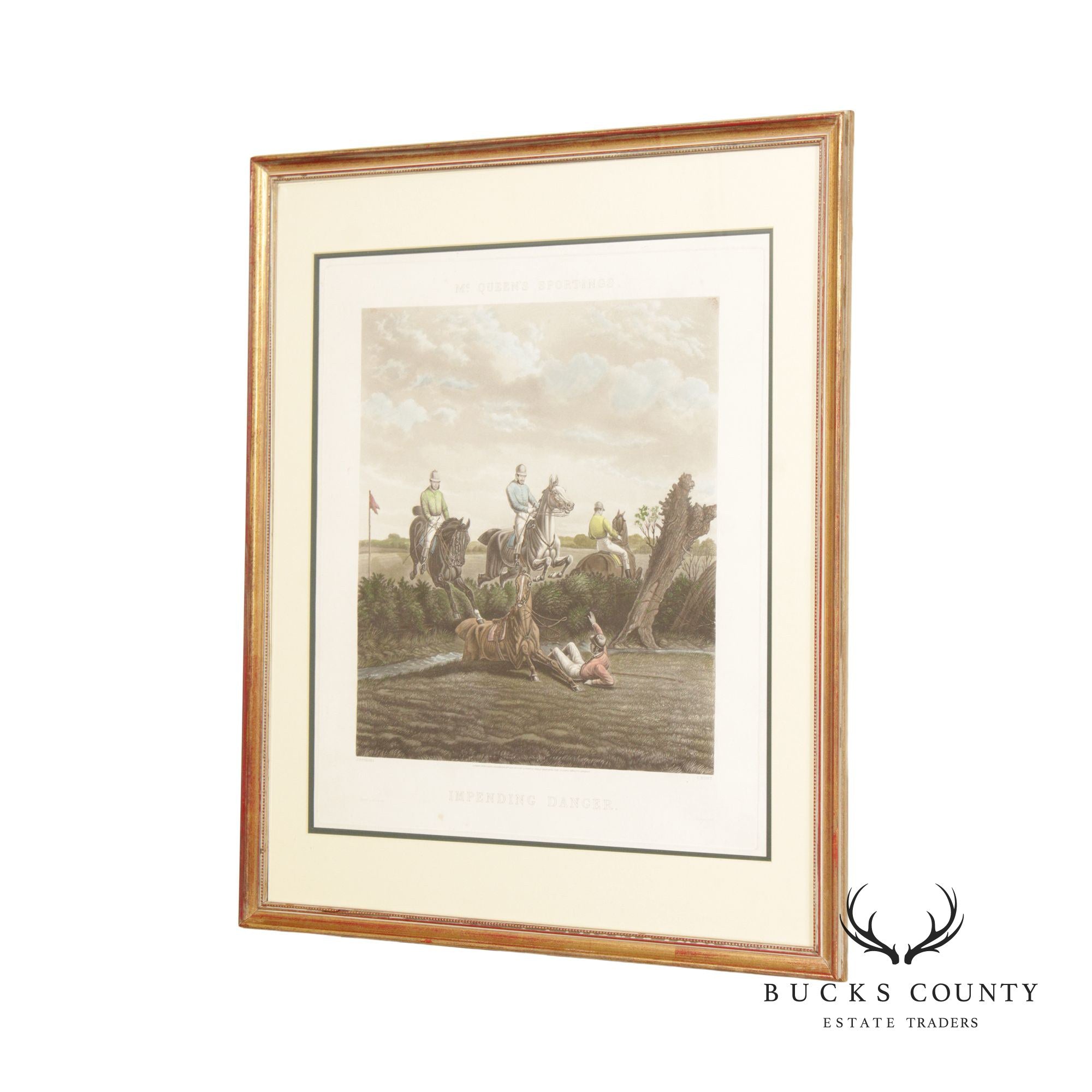 Charles Hunt Equestrian 'Impending Danger' Colored Etching, Custom Framed