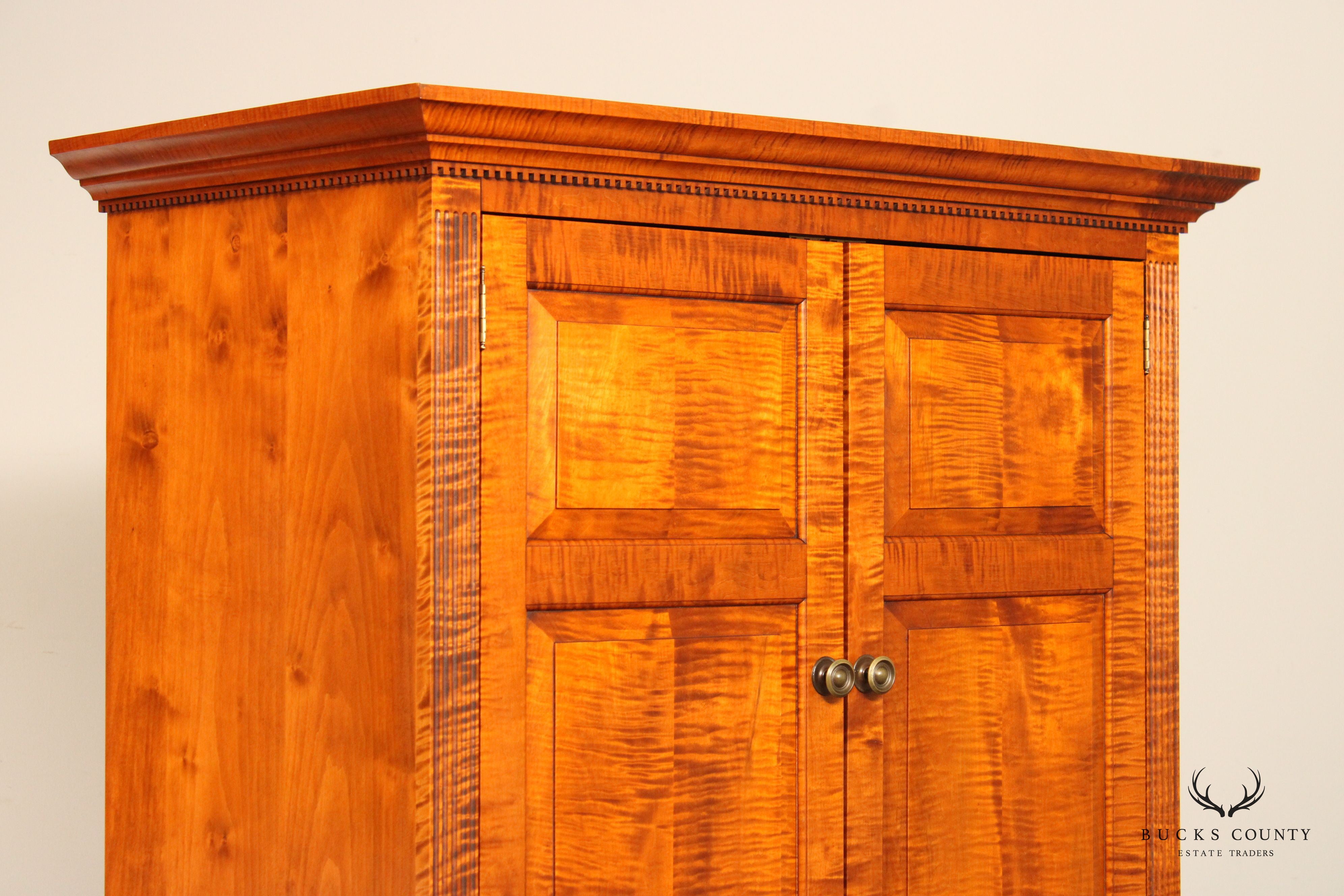 The Federalist Chippendale Style Large Tiger Maple Armoire