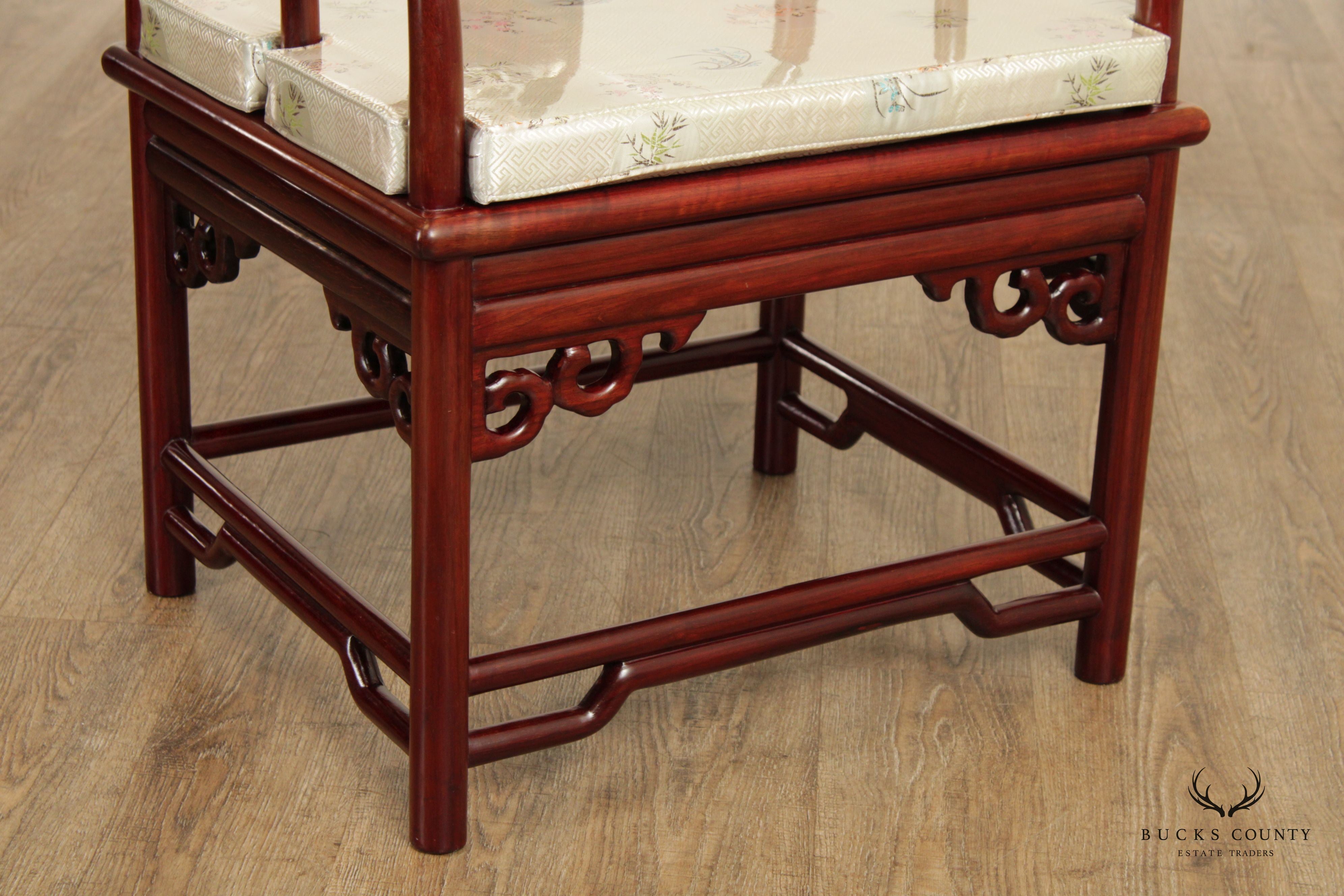 Chinese Pair Rosewood and Mother of Pearl Inlaid Horseshoe Armchairs