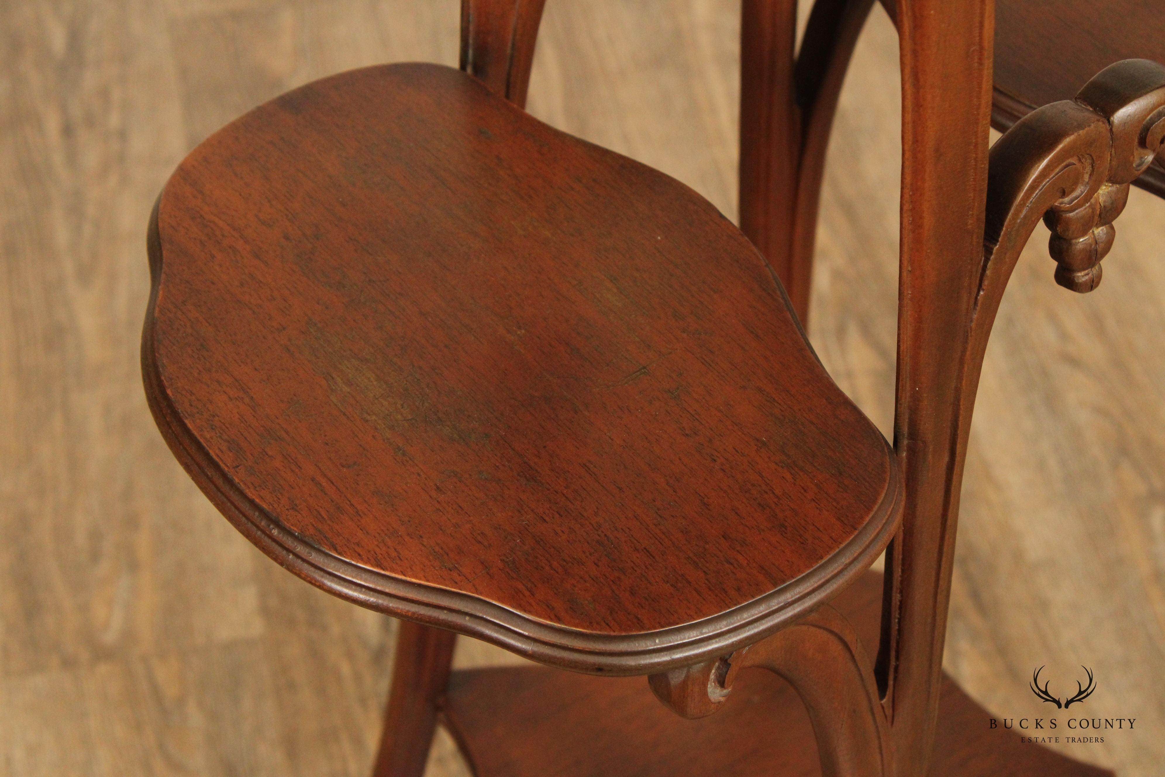 French Art Nouveau Mahogany Tiered Plant Stand