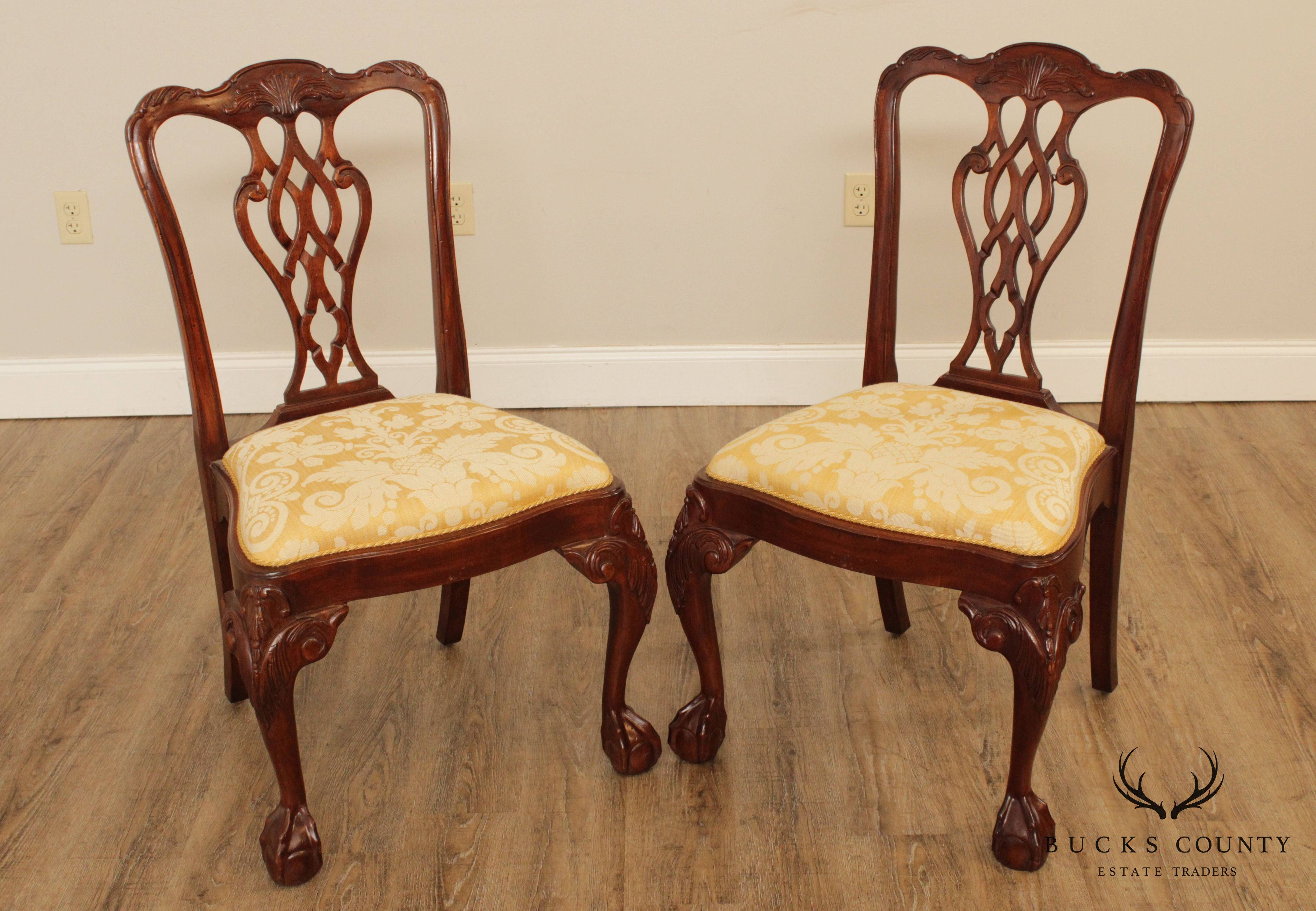 Chippendale Style Carved Mahogany Ball & Claw Pair Side Chairs