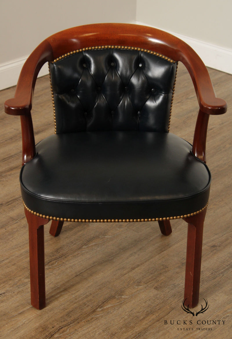 Kittinger Mahogany & Tufted Black Leather Office Armchair