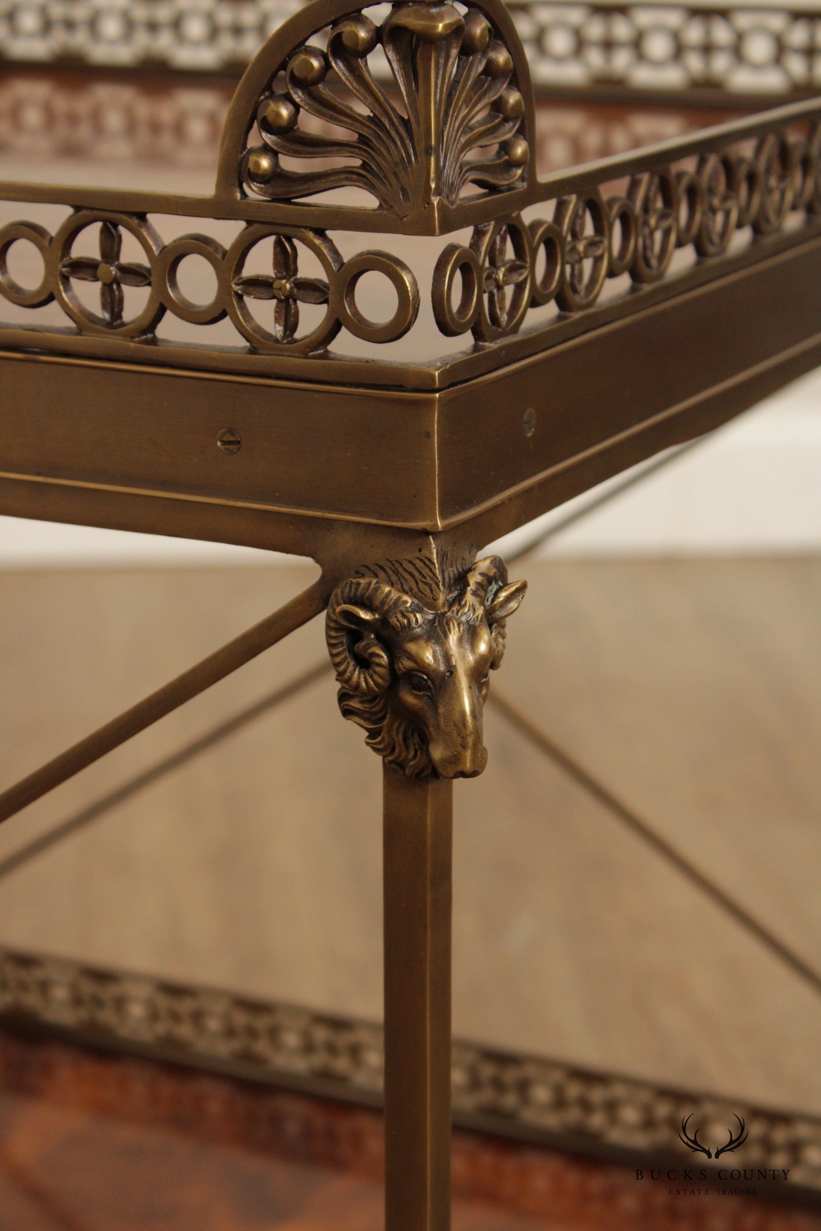 THEODORE ALEXANDER  'ALTHORP' REGENCY STYLE MAHOGANY AND BRASS TWO TIER SIDE TABLE