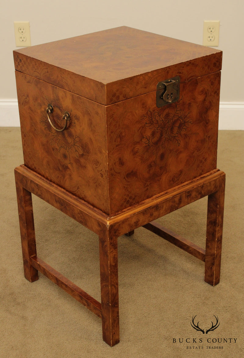 Asian Influenced Faux Painted File Cabinet Box on Stand