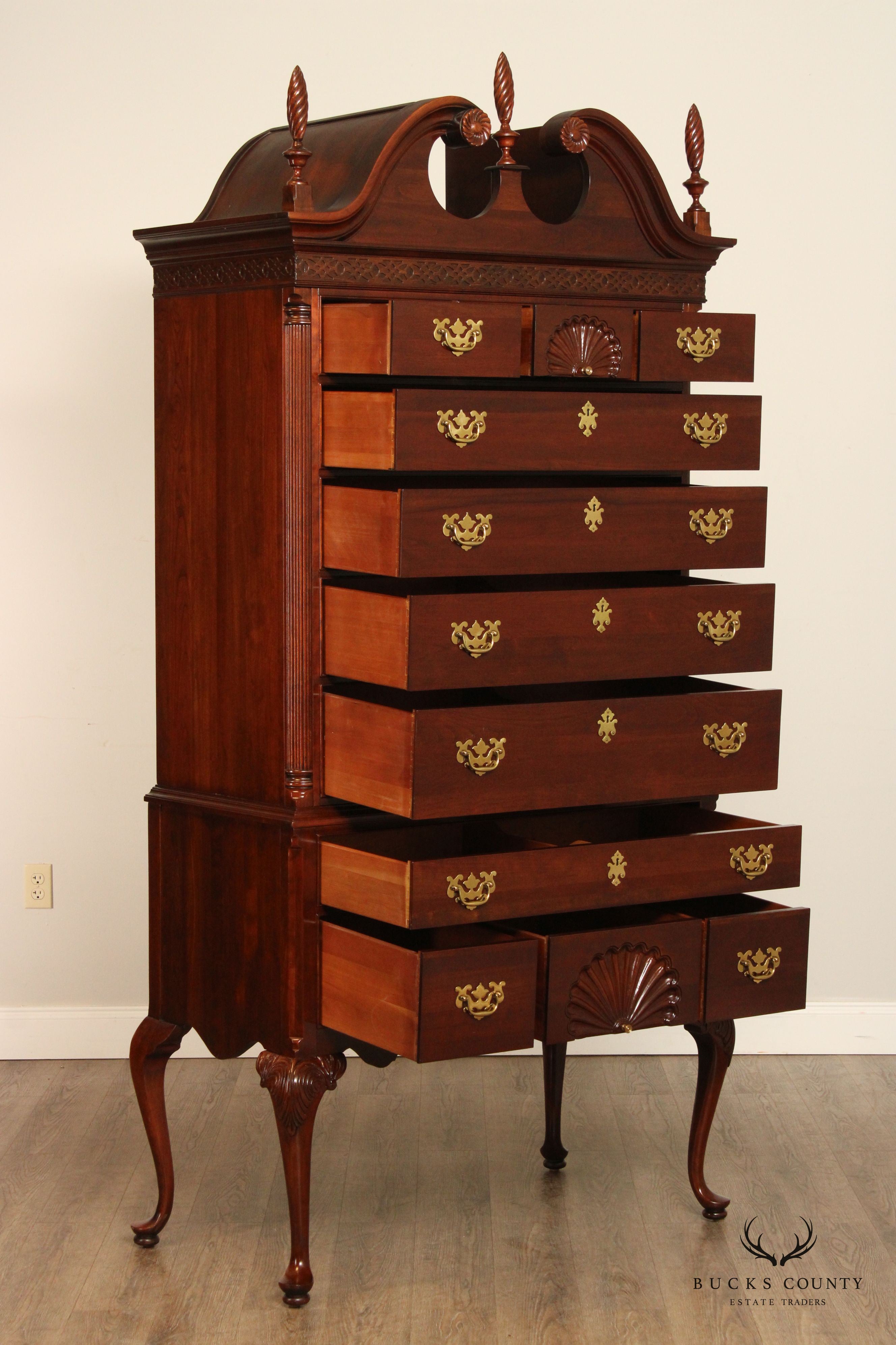 Knob Creek Queen Anne Style Carved Cherry Highboy Chest