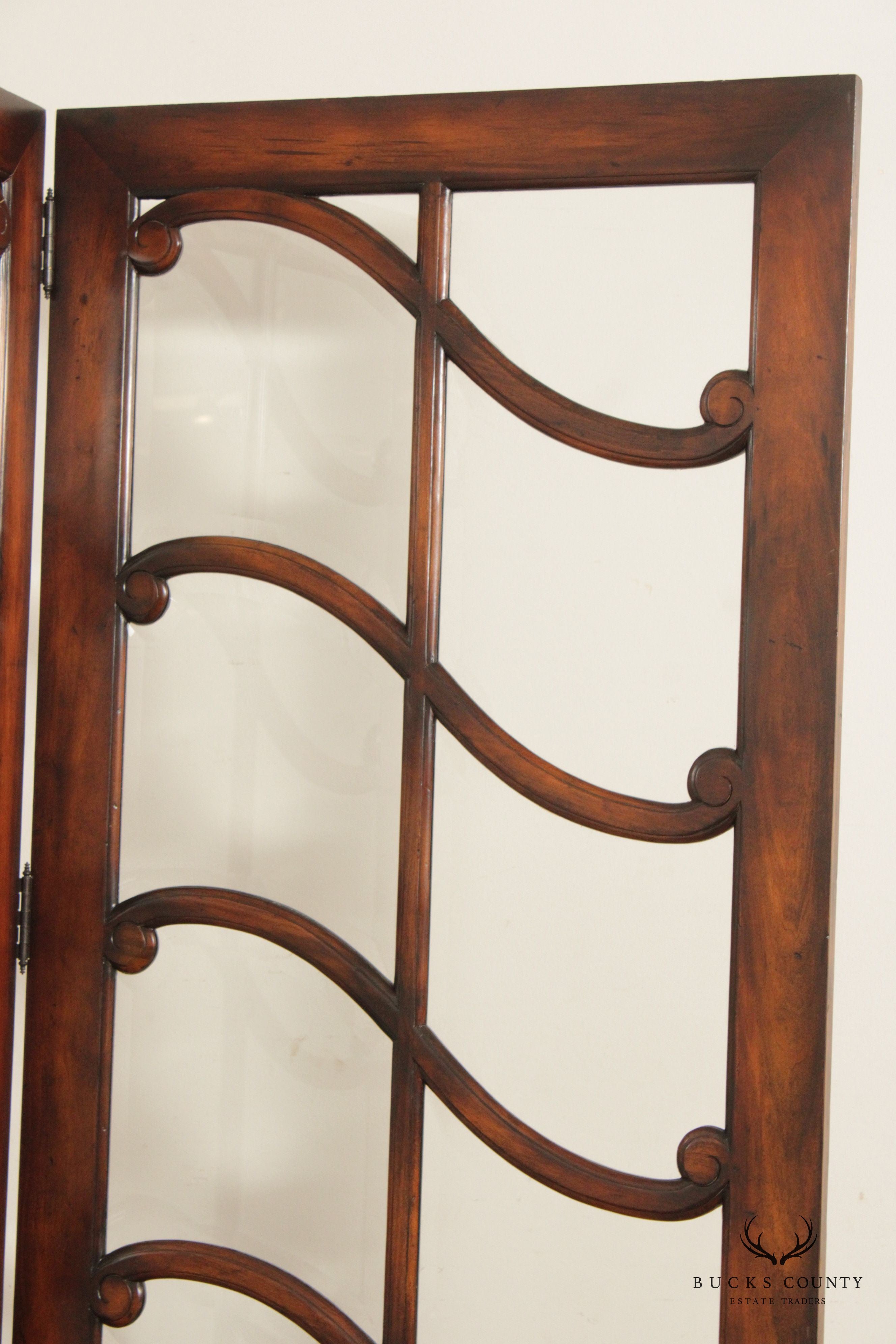 Mahogany and Glass Regency Style Two-Panel Folding Screen Room Divider