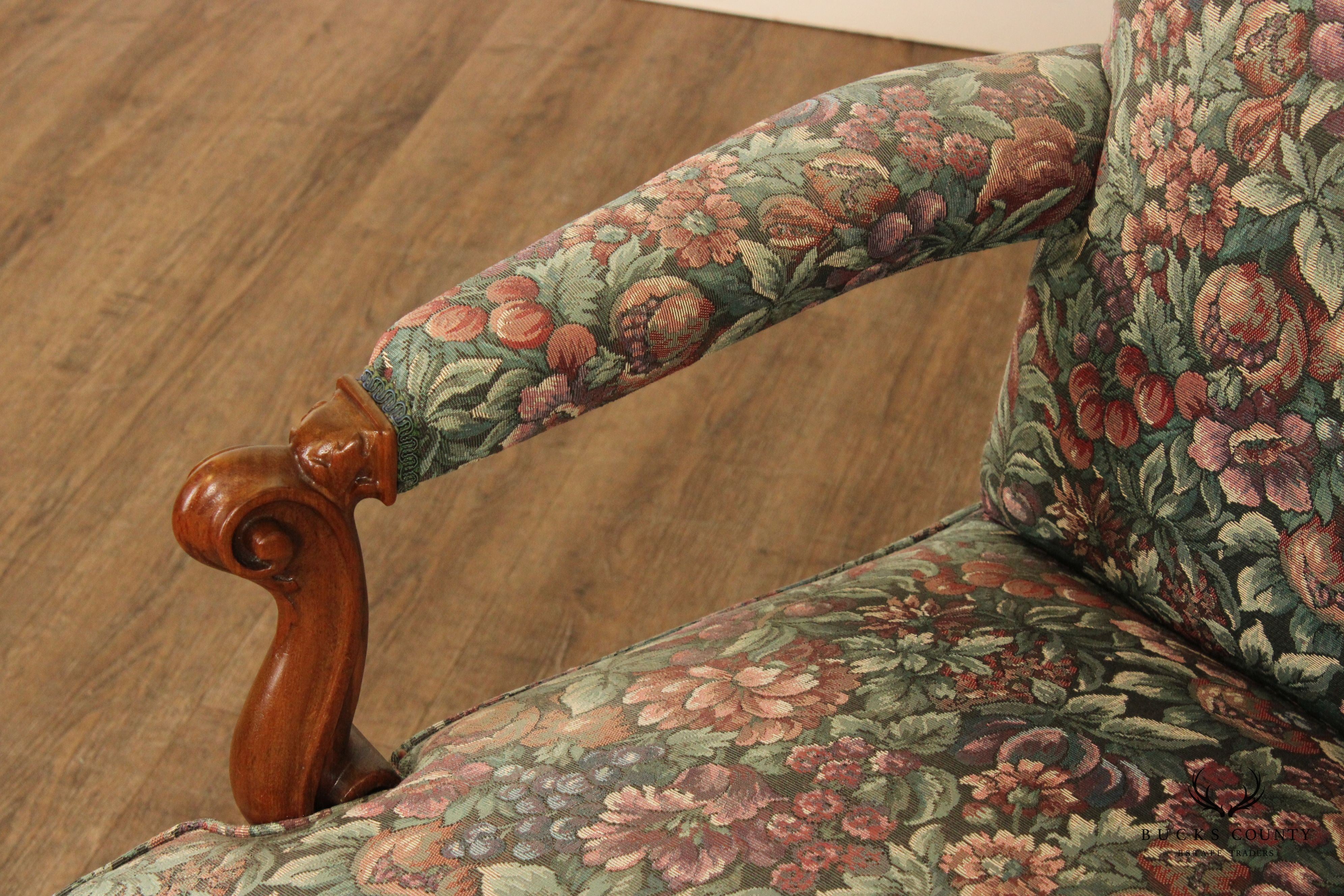 Georgian Style Carved Mahogany Library Armchair