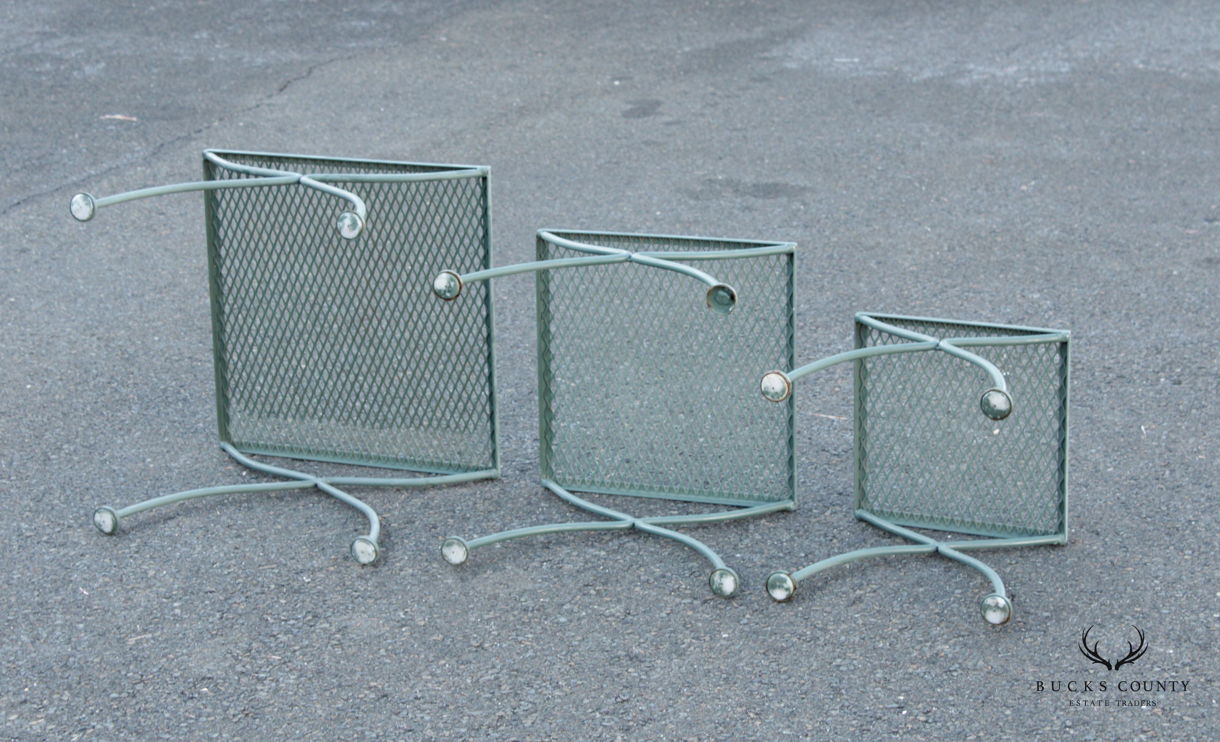 Mid Century Vintage Set Wrought Iron Patio Nesting Tables