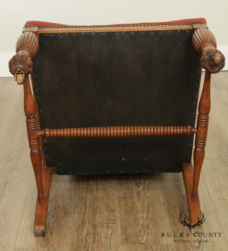 Antique Victorian Renaissance "Grotesque" Carved Oak Needlepoint Armchair