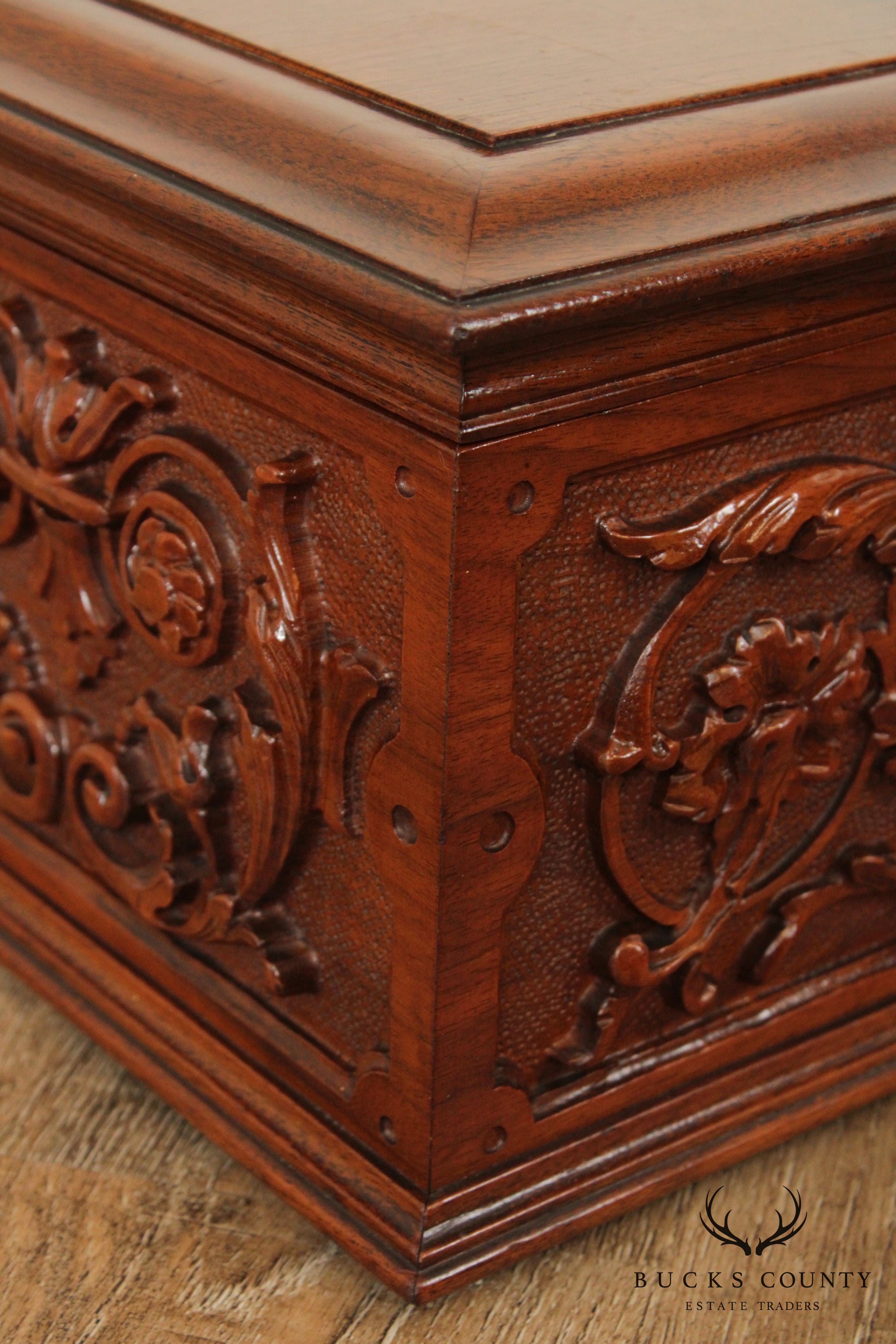 Antique Carved Walnut Humidor Box