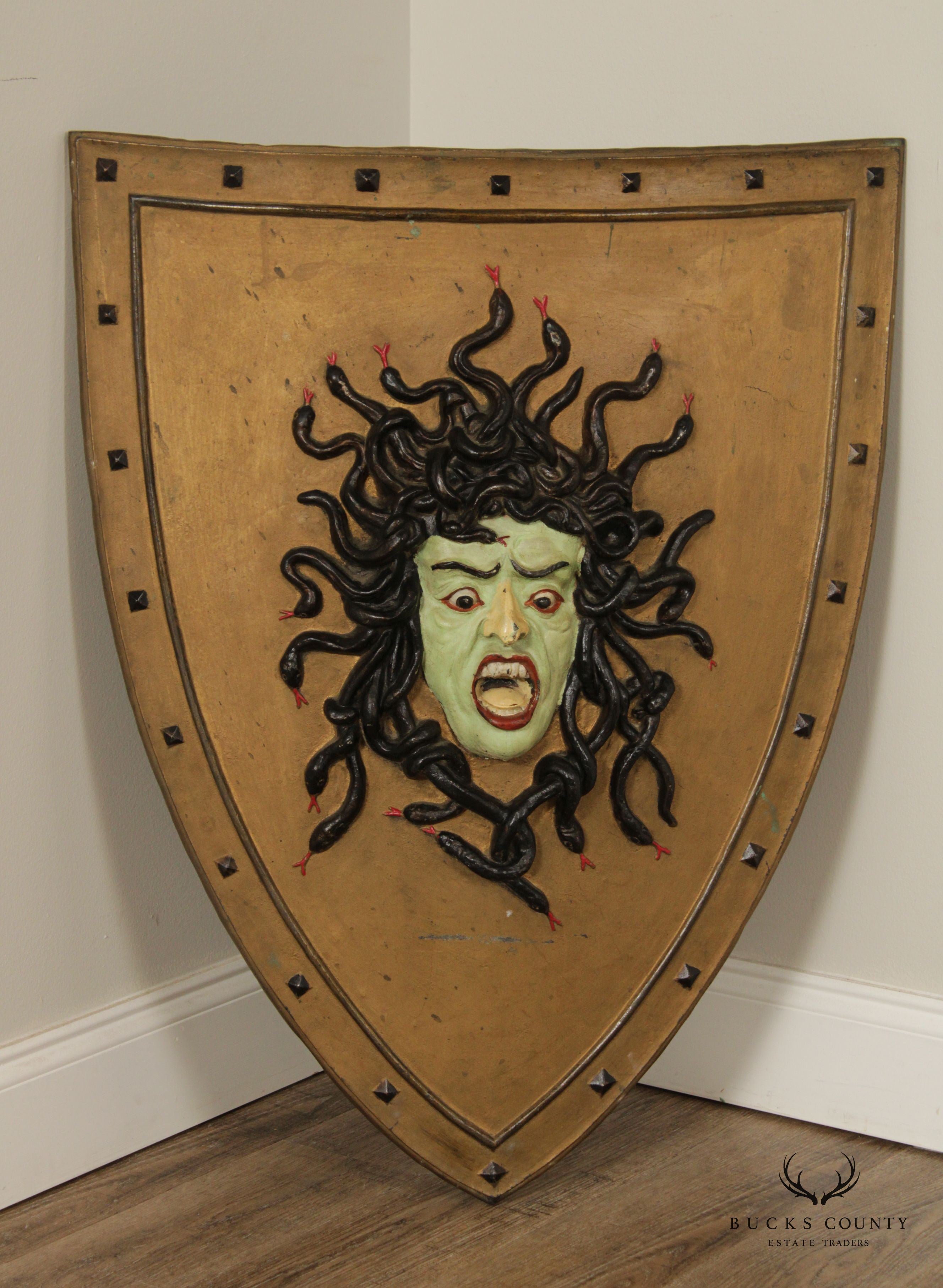 Antique Hand Painted Cast Iron Medusa Shield