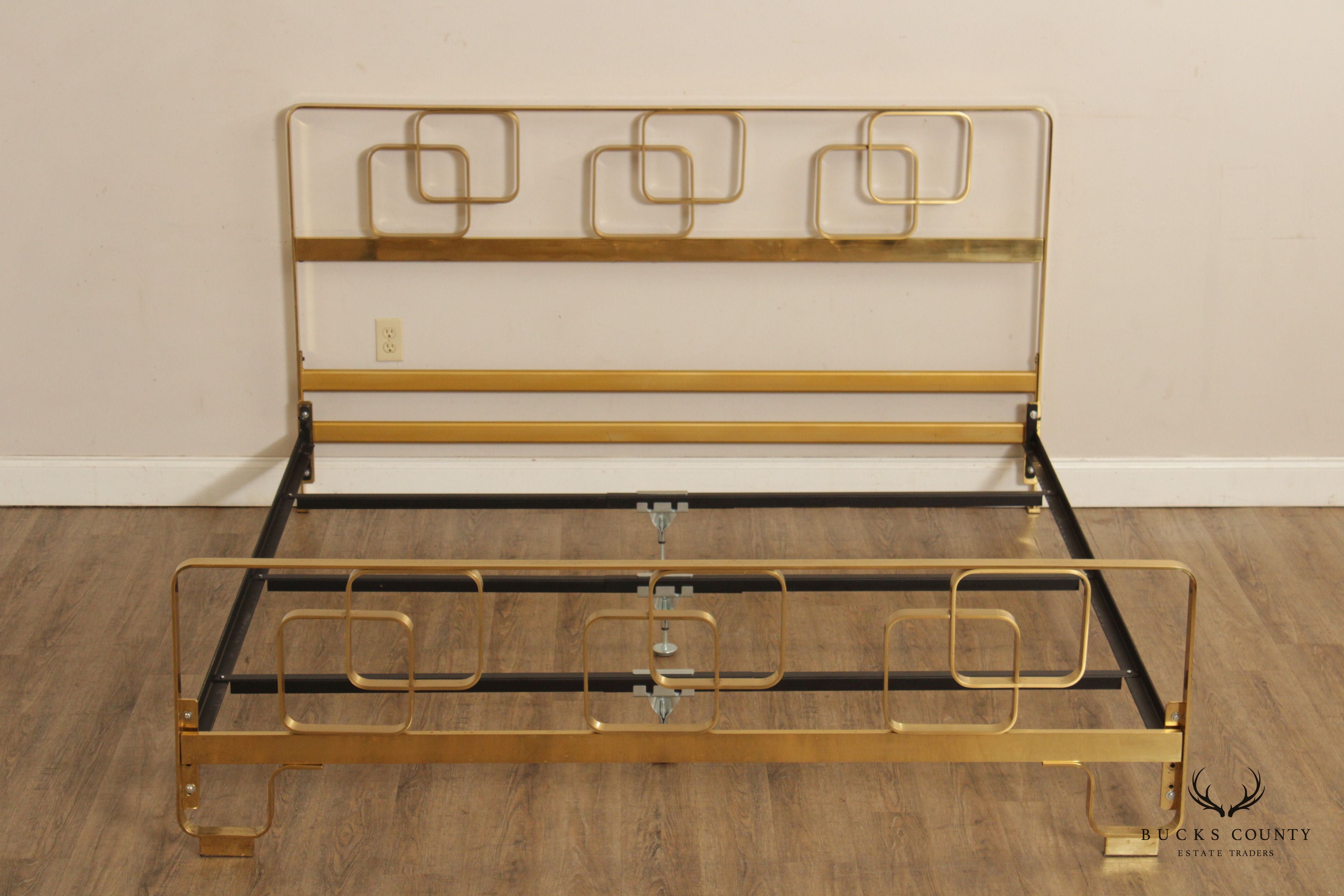 Italian Hollywood Regency Brass King Bed Frame