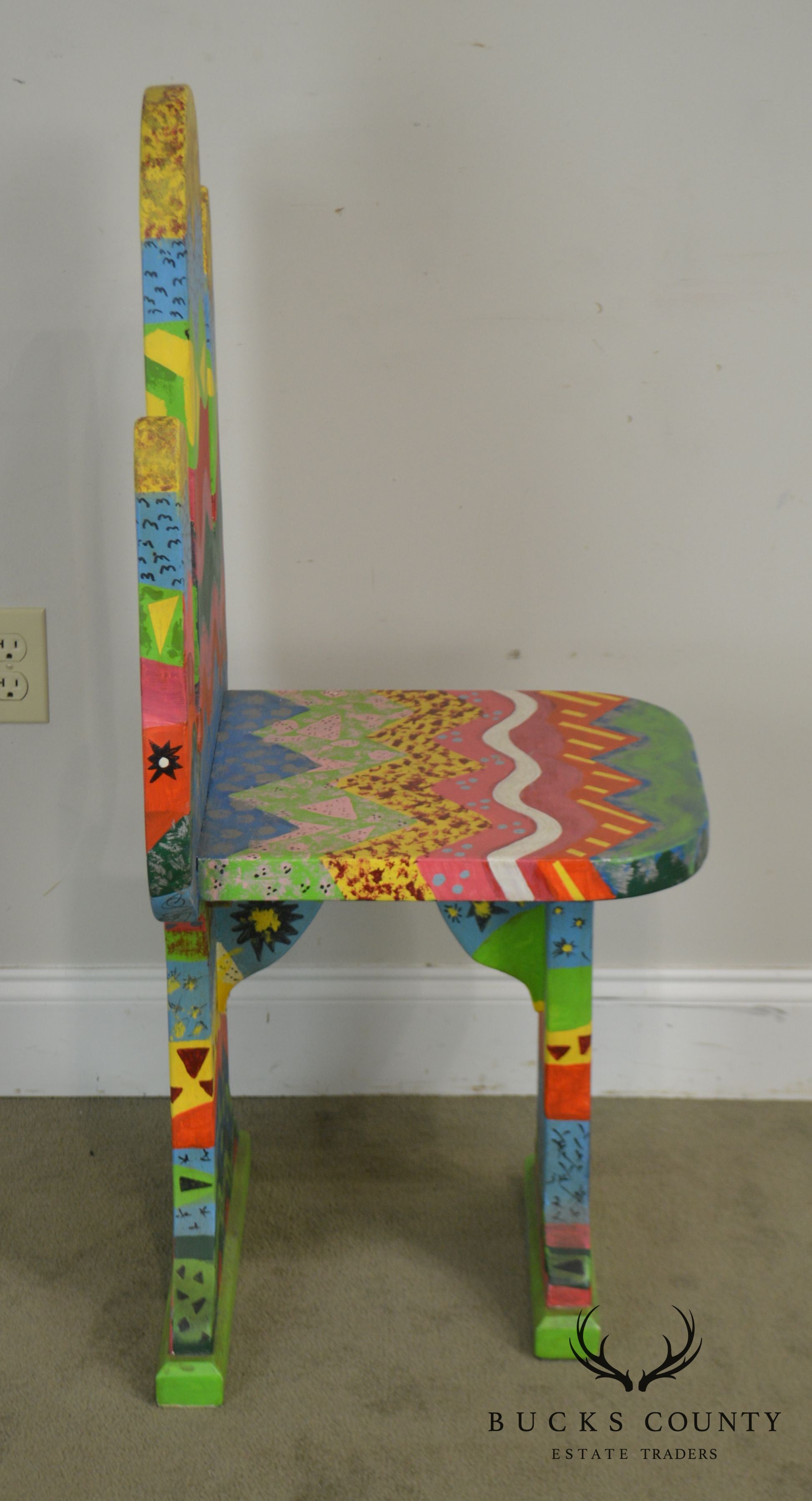 Bill Jackson Colorful Hand Painted Artist Signed Cactus Chair