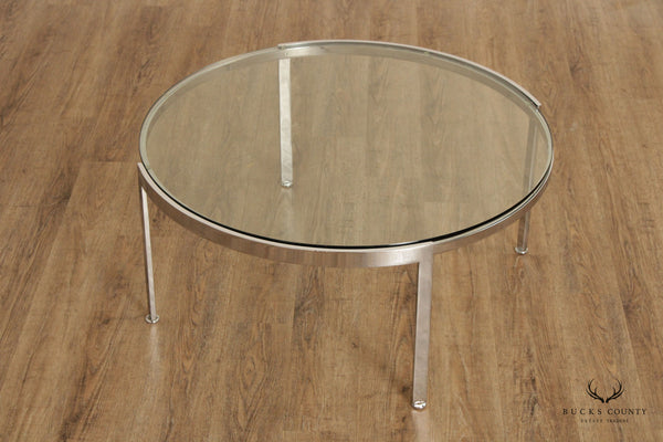 Post Modern Round Glass and Chrome Coffee Table