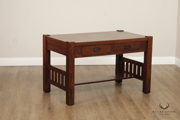 HARDEN ANTIQUE MISSION OAK WRITING DESK OR LIBRARY TABLE