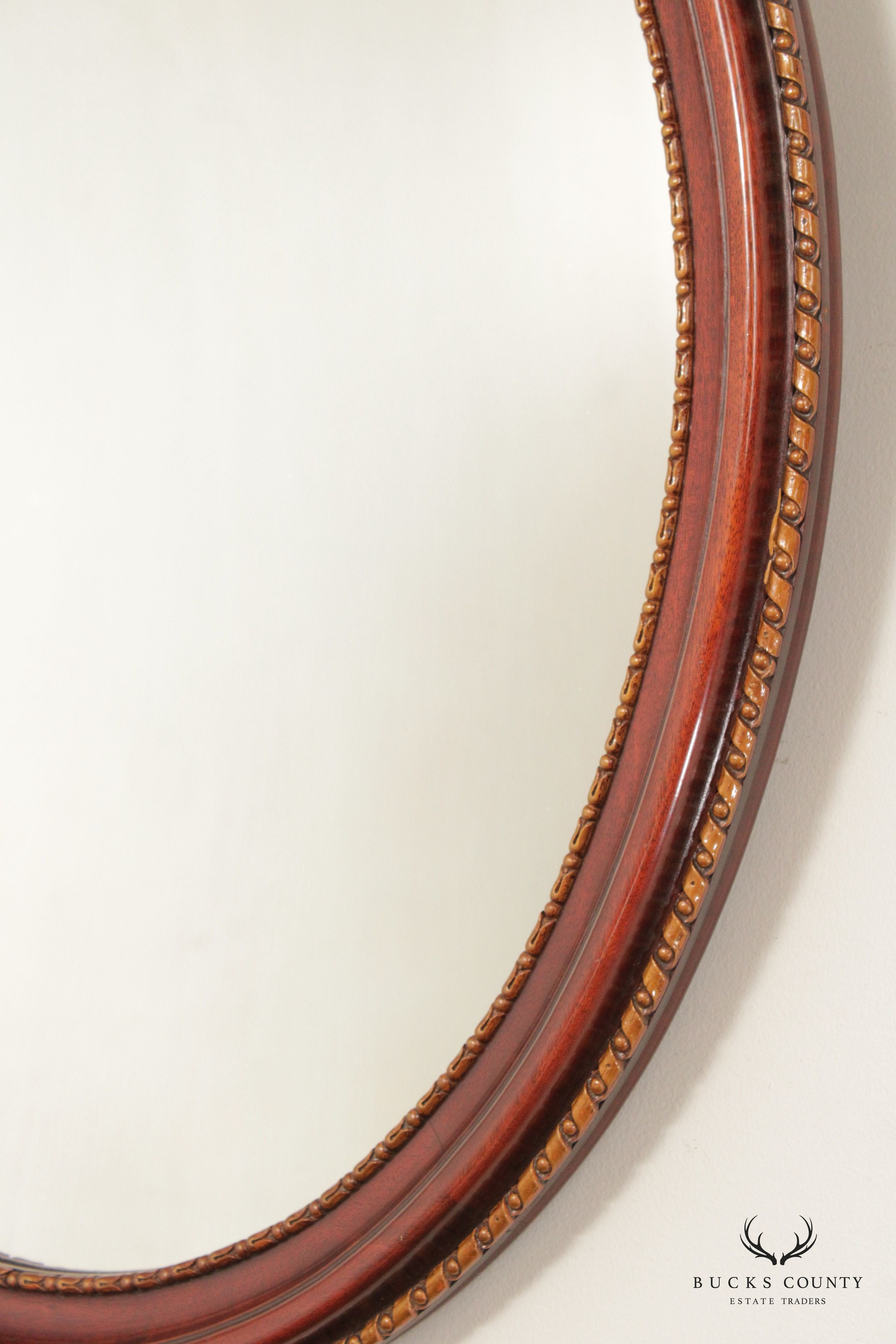 Kindel French Louis XVI Style Vintage Oval Mahogany Wall Mirror